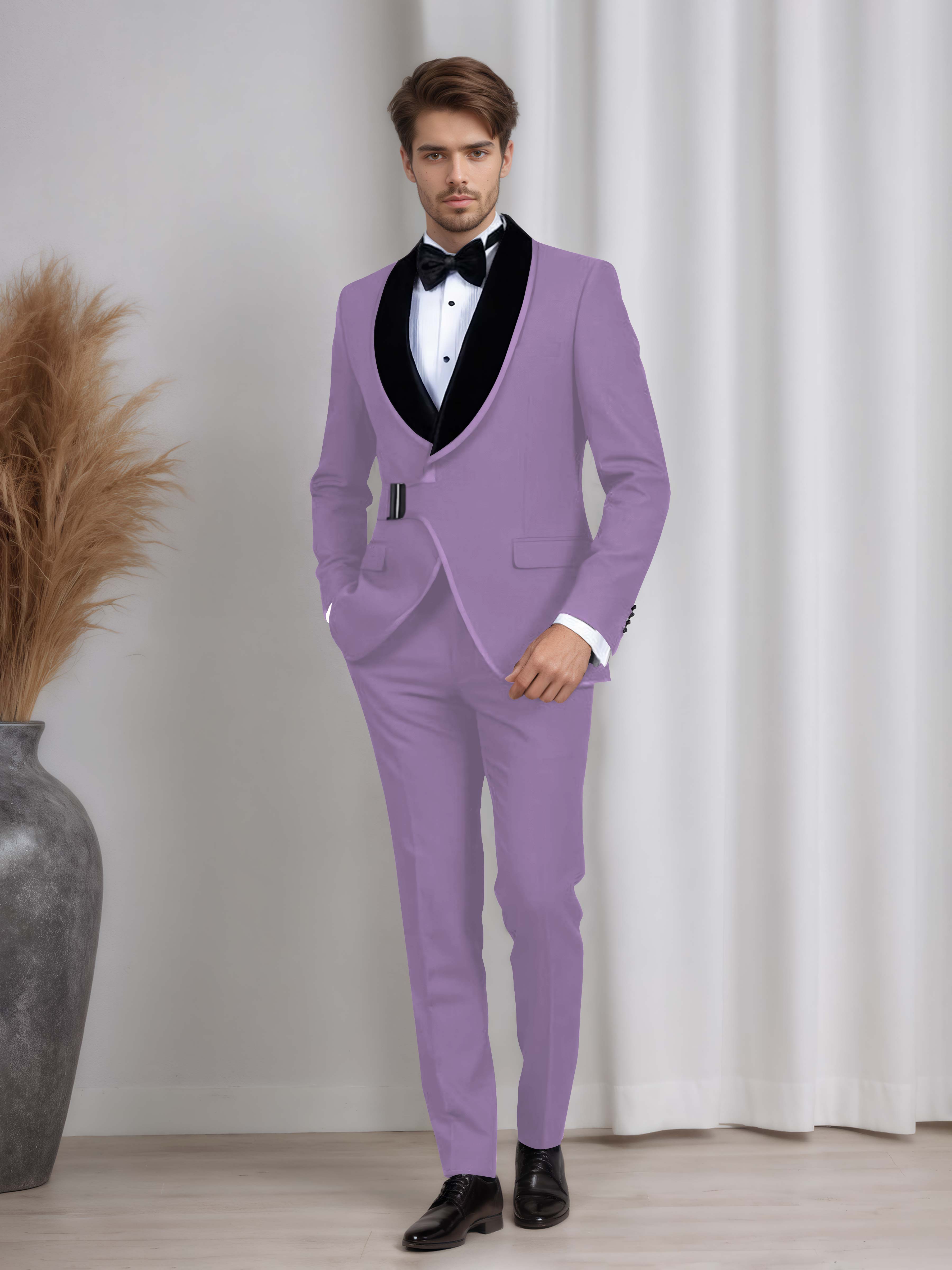 Men's 2 Pieces Belted Shawl Lapel Suit for Formal Dinners & Weddings