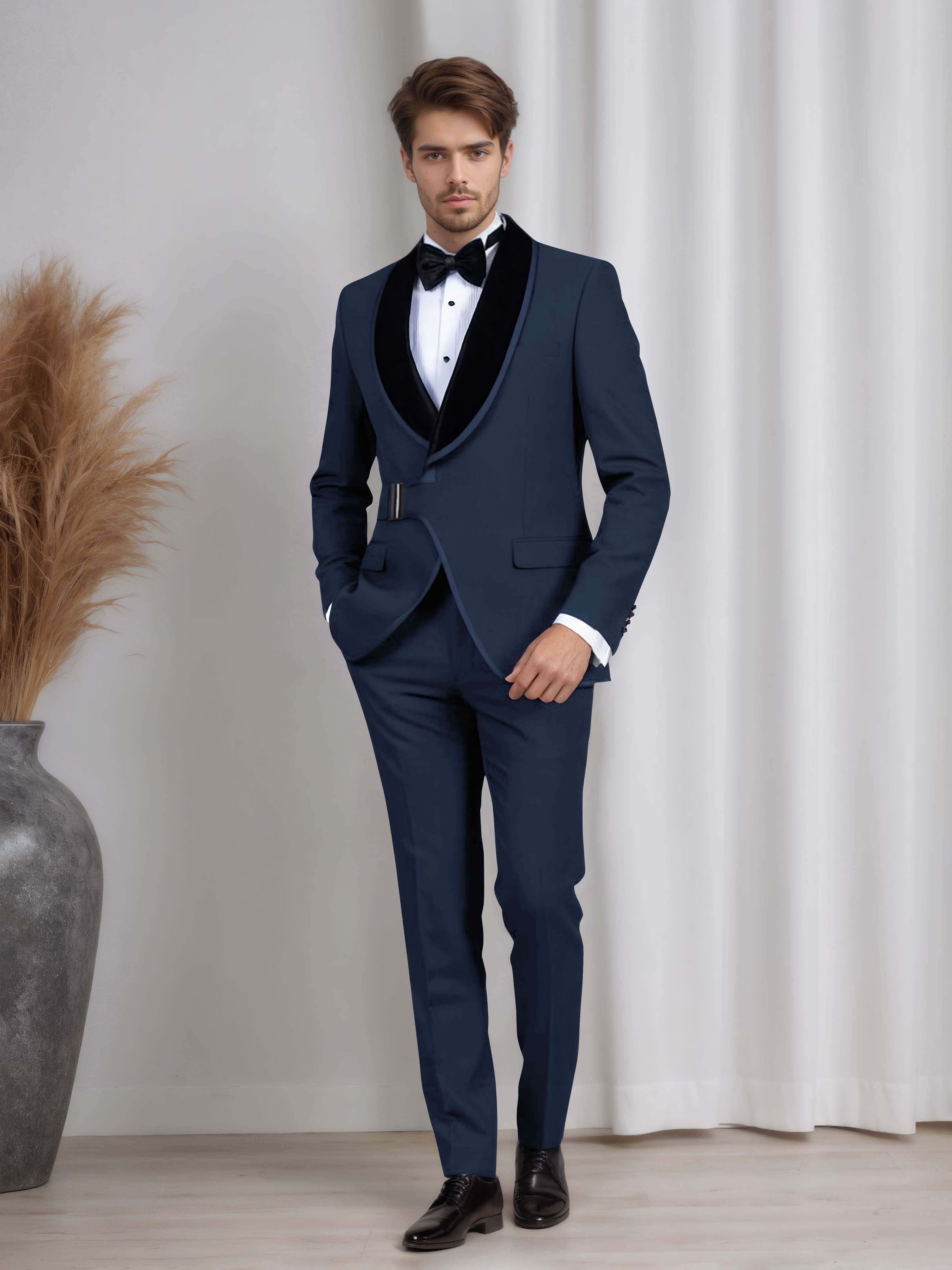 Men's 2 Pieces Belted Shawl Lapel Suit for Formal Dinners & Weddings