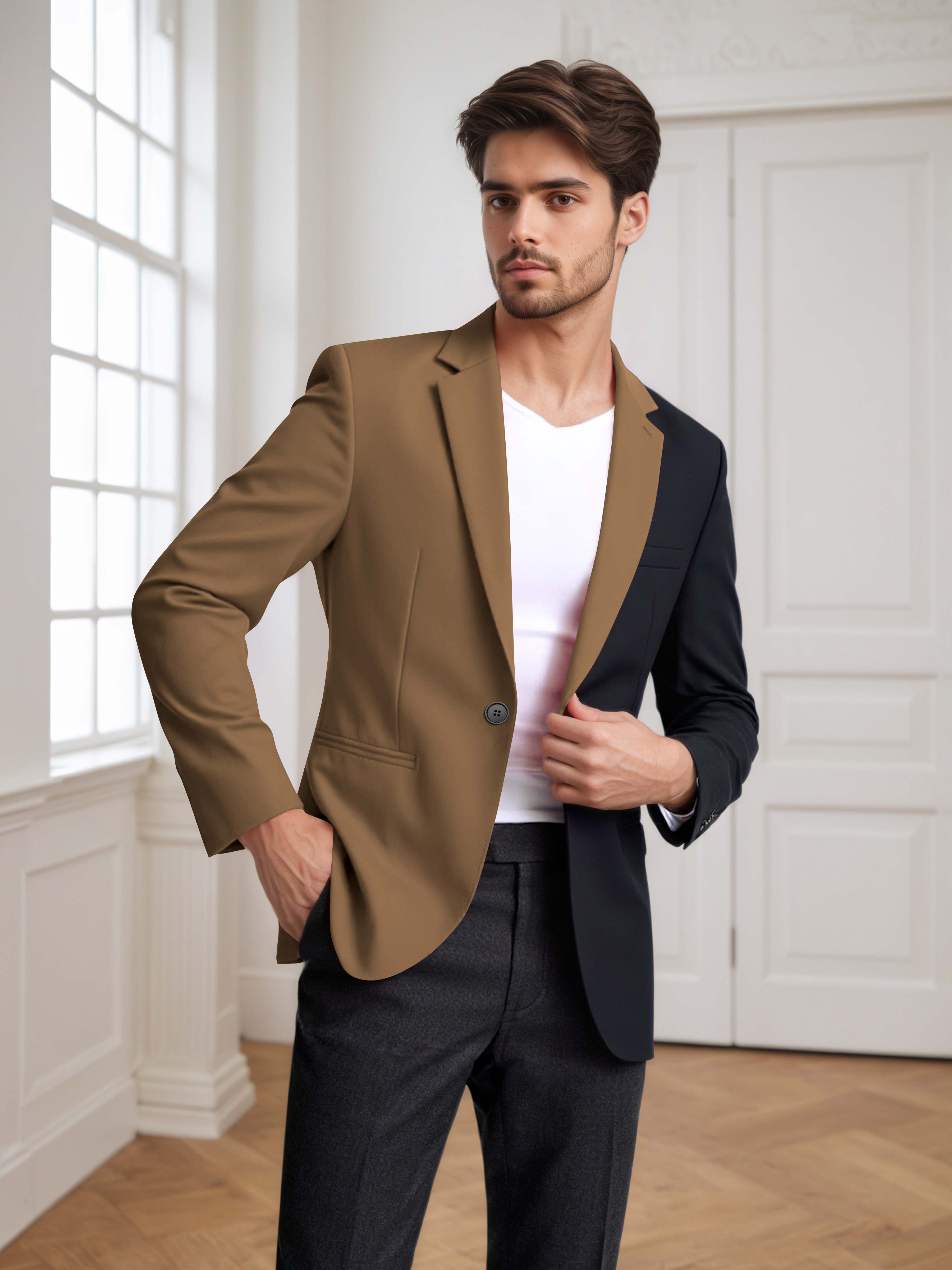 Men's 2 Pieces Notch Lapel Suit with Panel Detail for Weddings & Parties