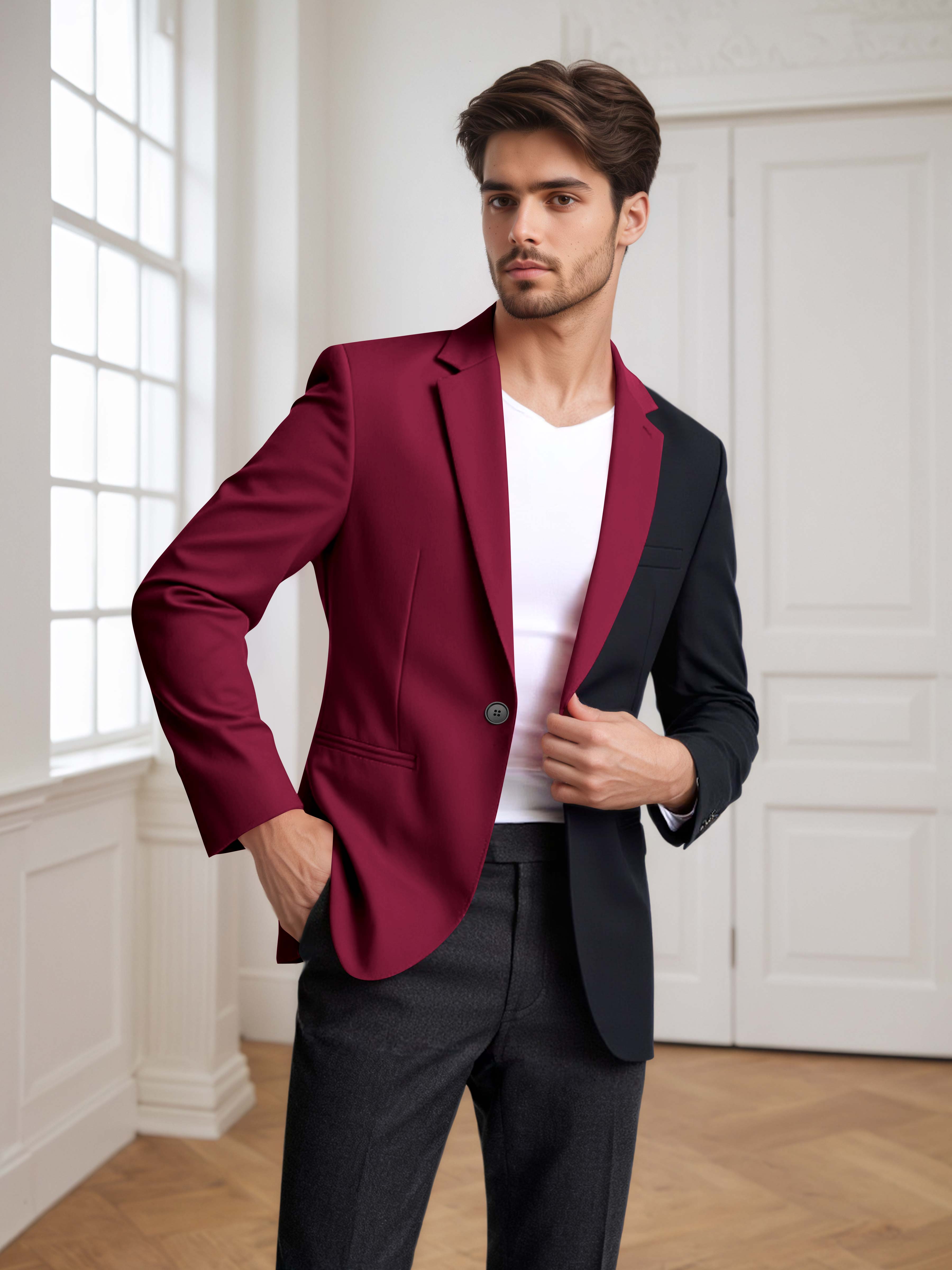 Men's 2 Pieces Notch Lapel Suit with Panel Detail for Weddings & Parties