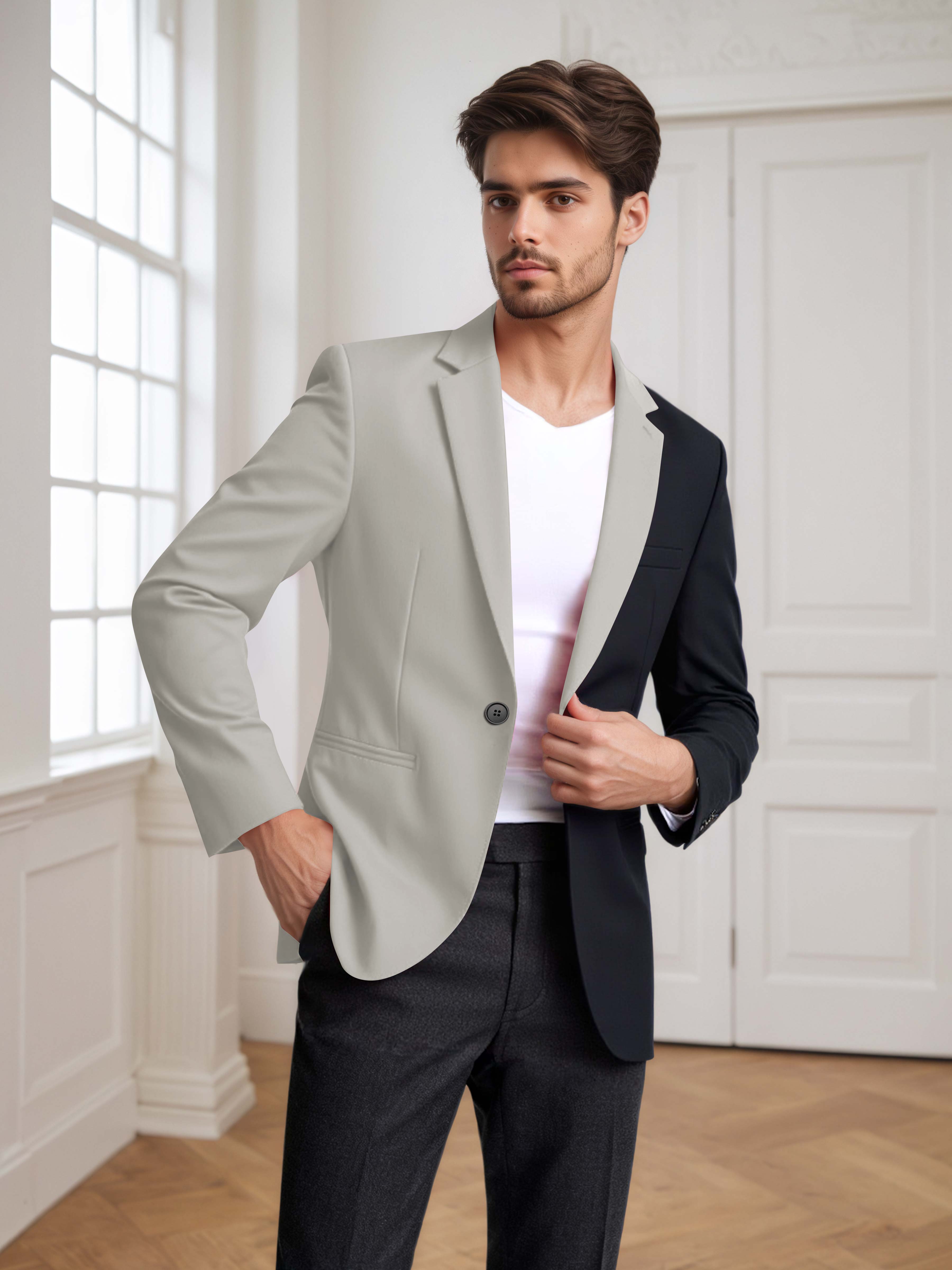 Men's 2 Pieces Notch Lapel Suit with Panel Detail for Weddings & Parties