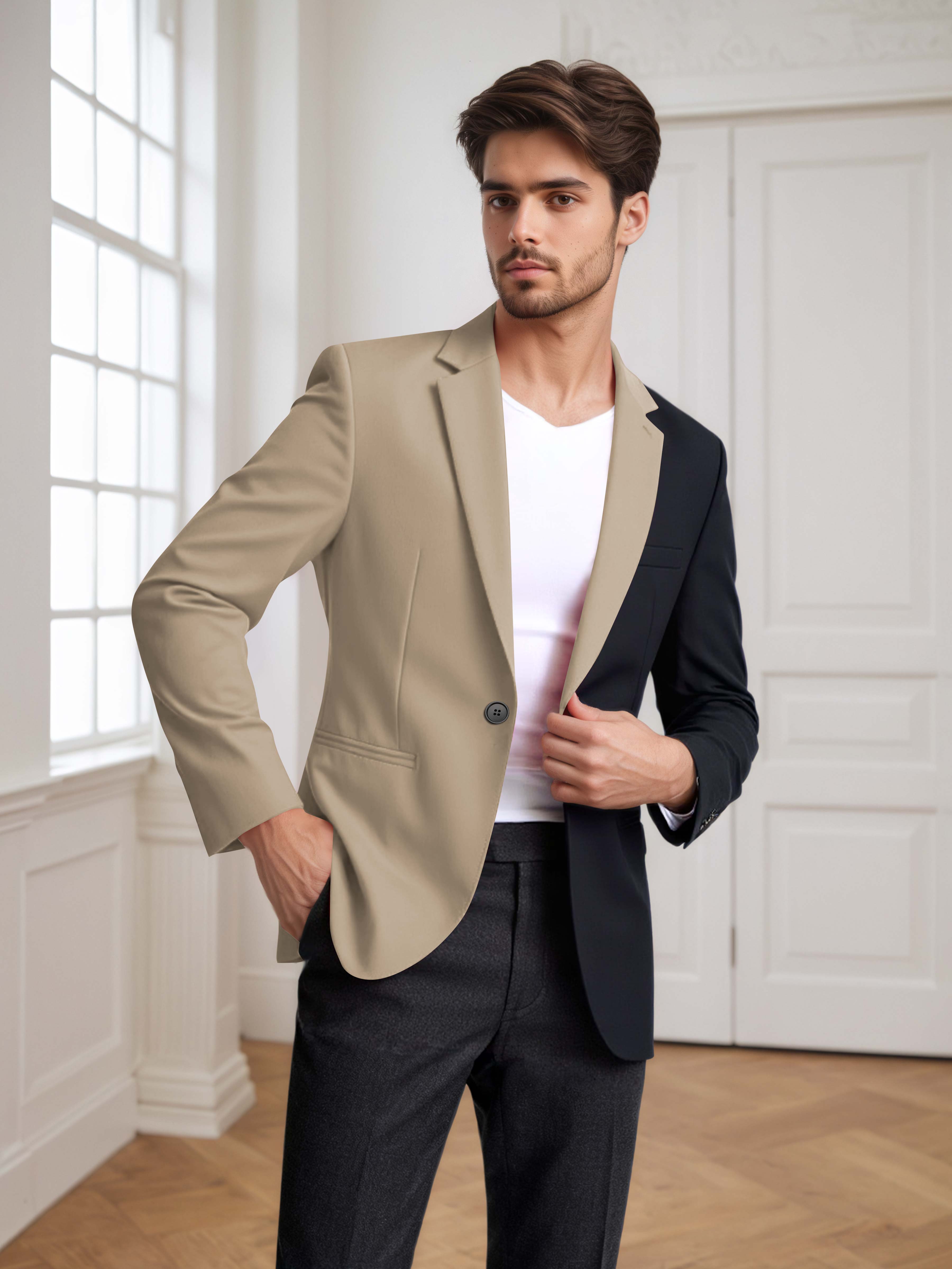 Men's 2 Pieces Notch Lapel Suit with Panel Detail for Weddings & Parties