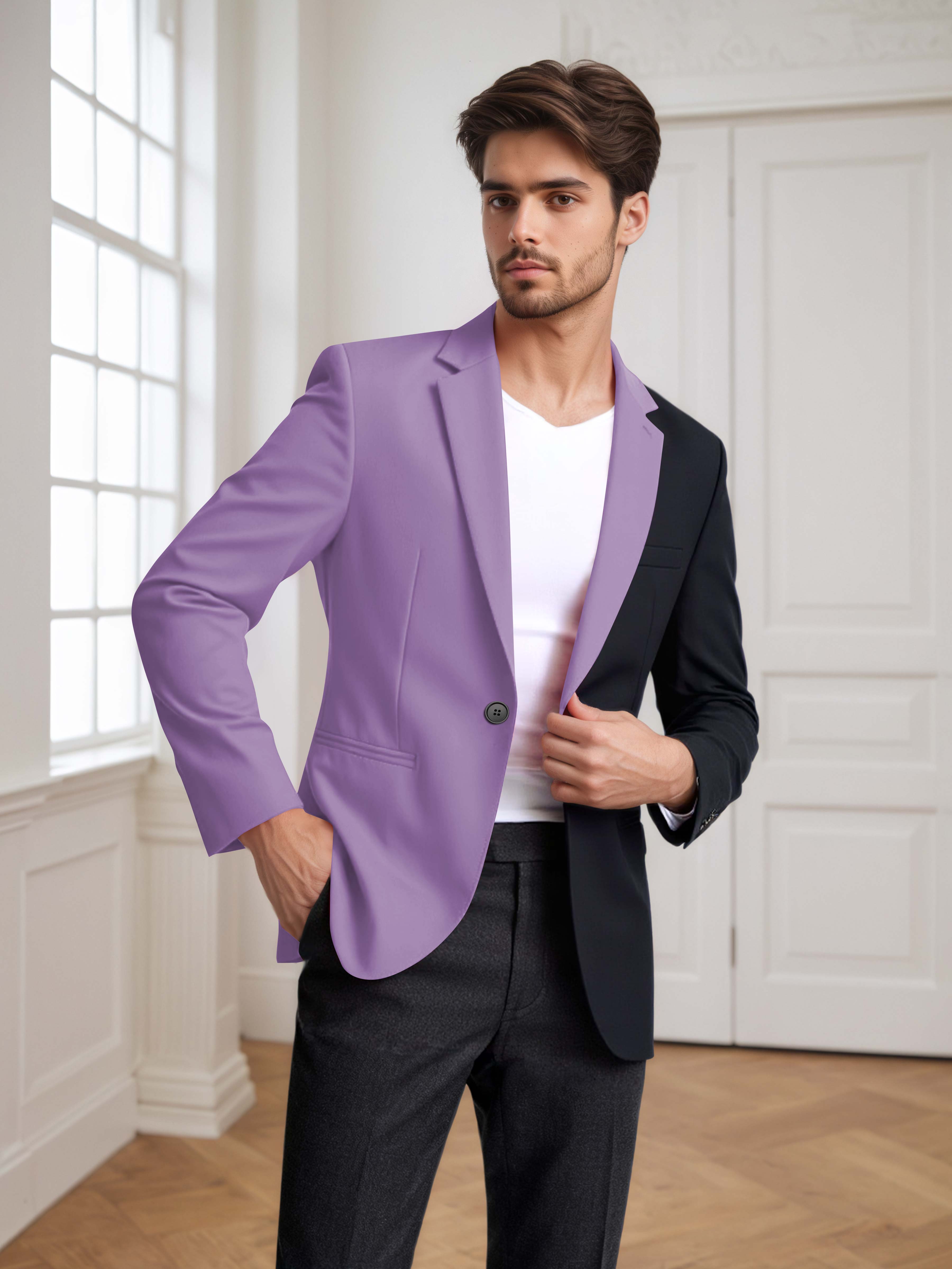 Men's 2 Pieces Notch Lapel Suit with Panel Detail for Weddings & Parties