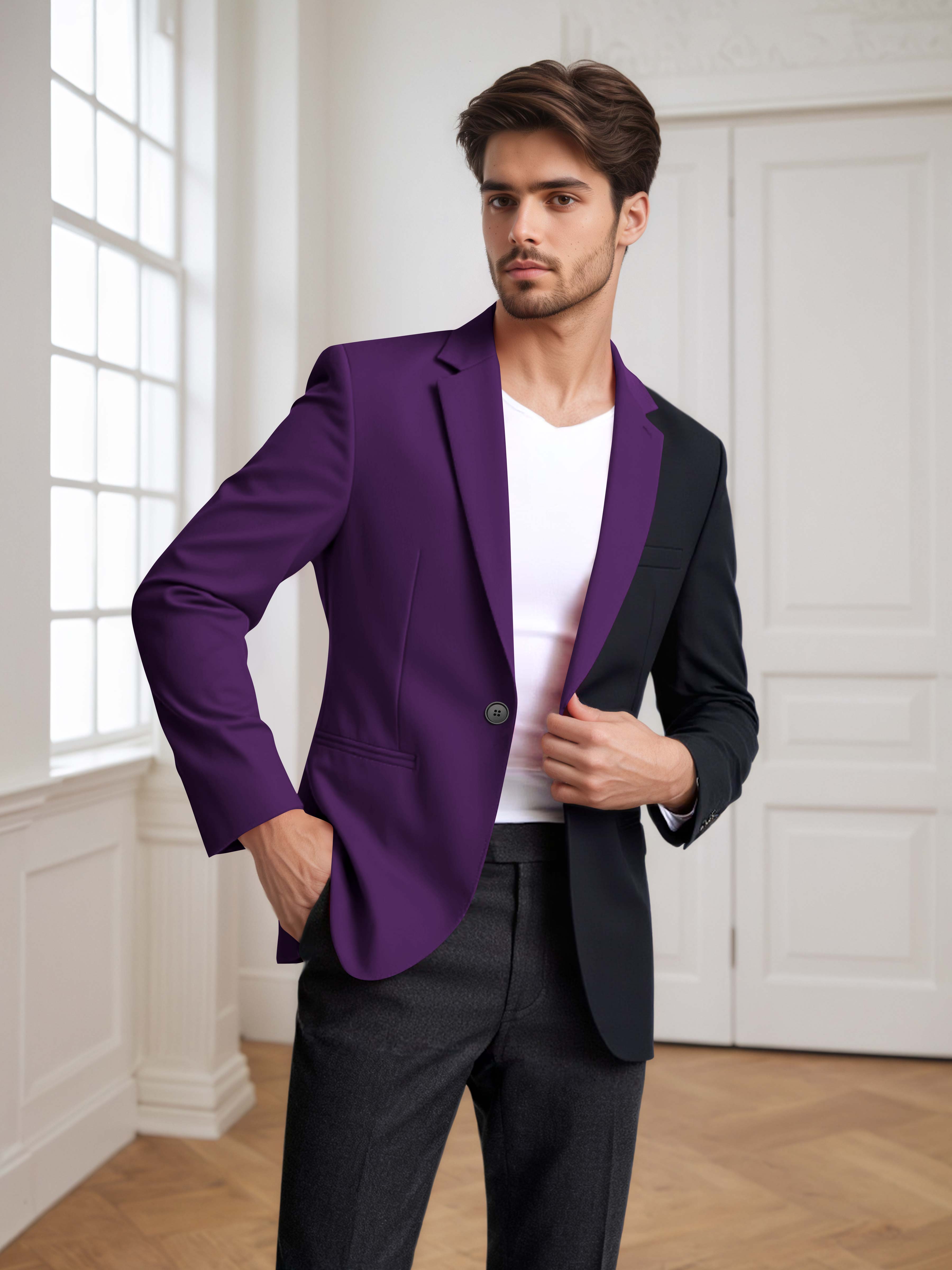 Men's 2 Pieces Notch Lapel Suit with Panel Detail for Weddings & Parties