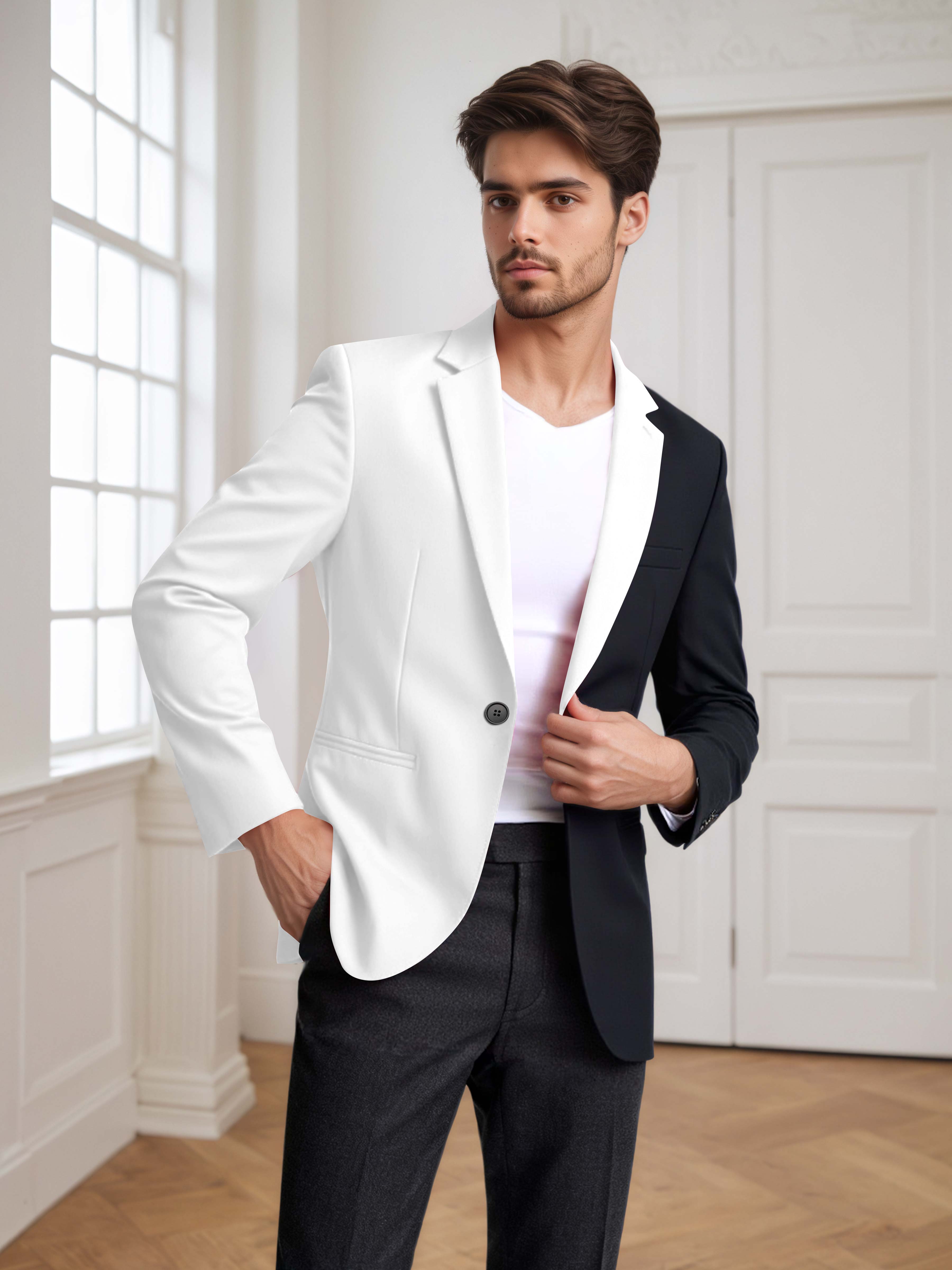 Men's 2 Pieces Notch Lapel Suit with Panel Detail for Weddings & Parties