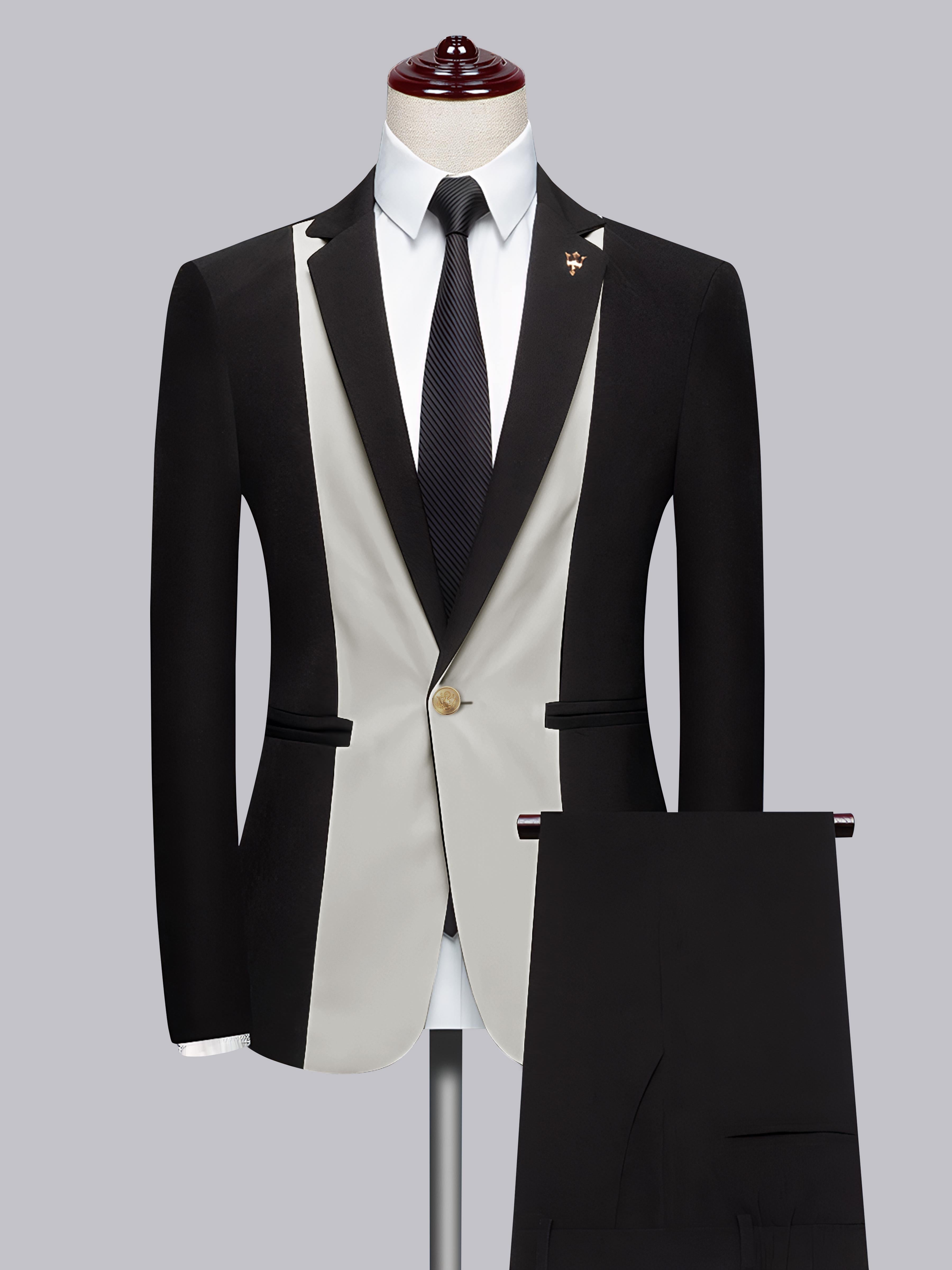 Men's 2 Pieces Notch Lapel Suit with Patchwork Detail for Formal Occasions