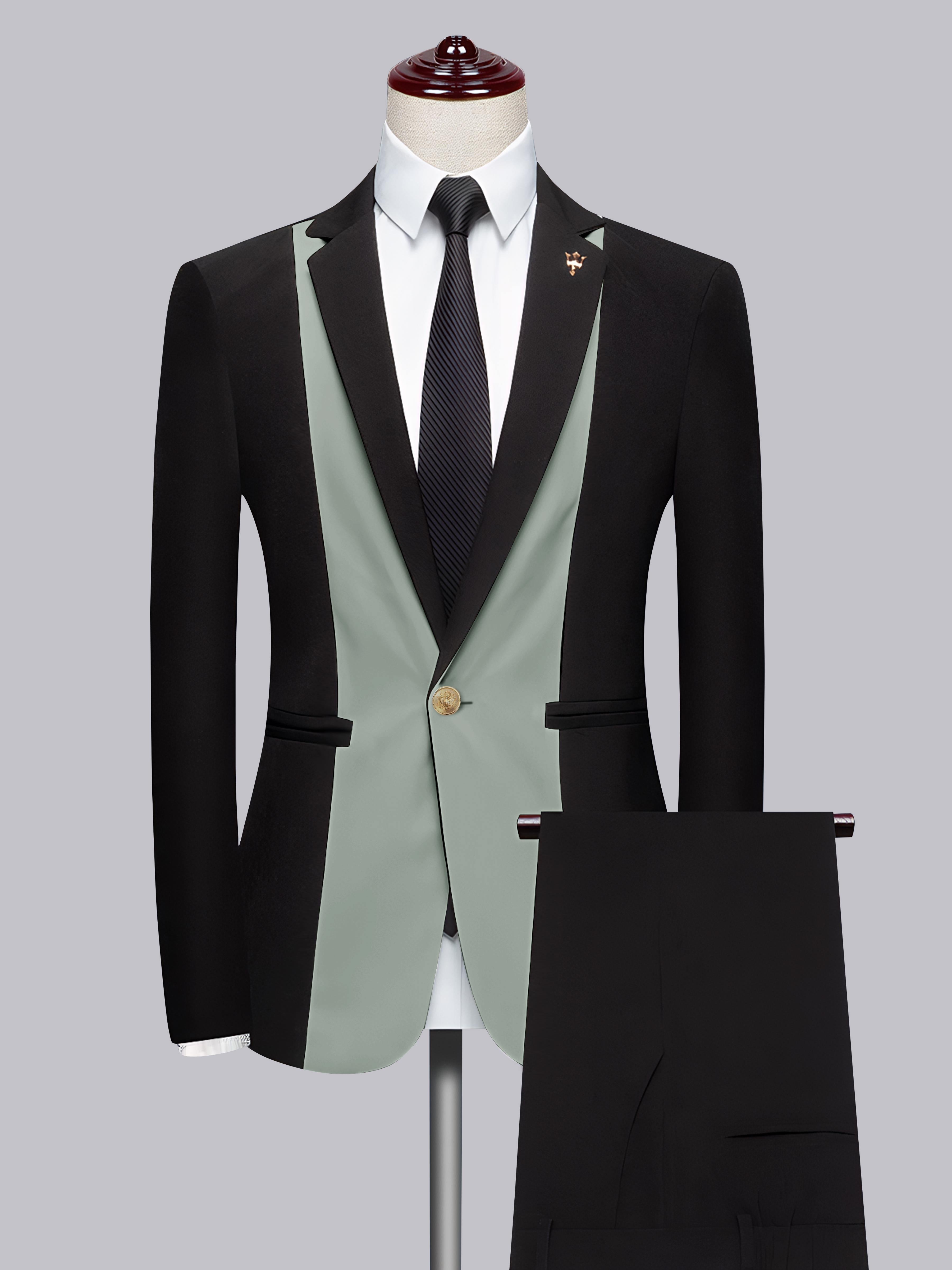 Men's 2 Pieces Notch Lapel Suit with Patchwork Detail for Formal Occasions