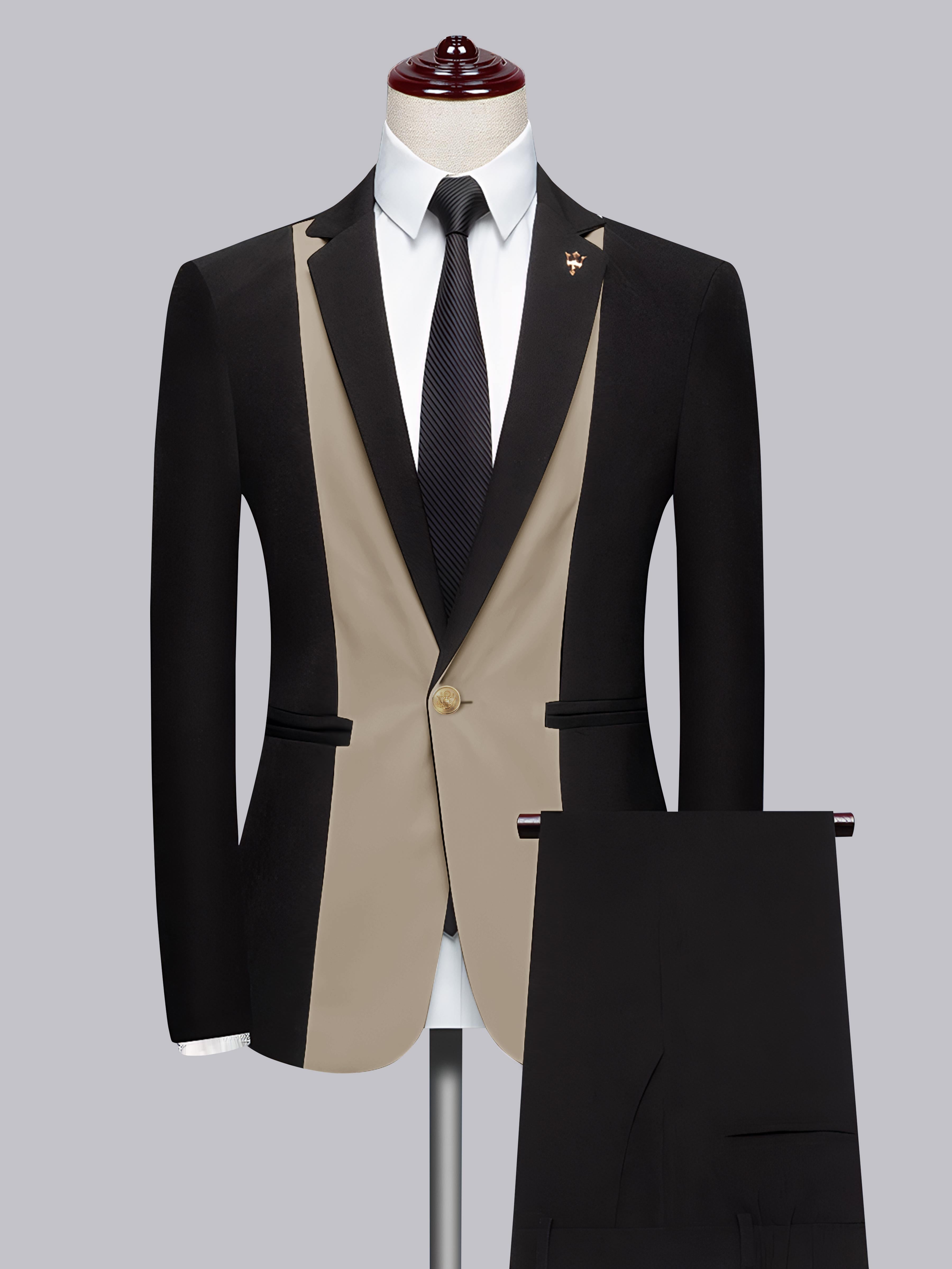 Men's 2 Pieces Notch Lapel Suit with Patchwork Detail for Formal Occasions