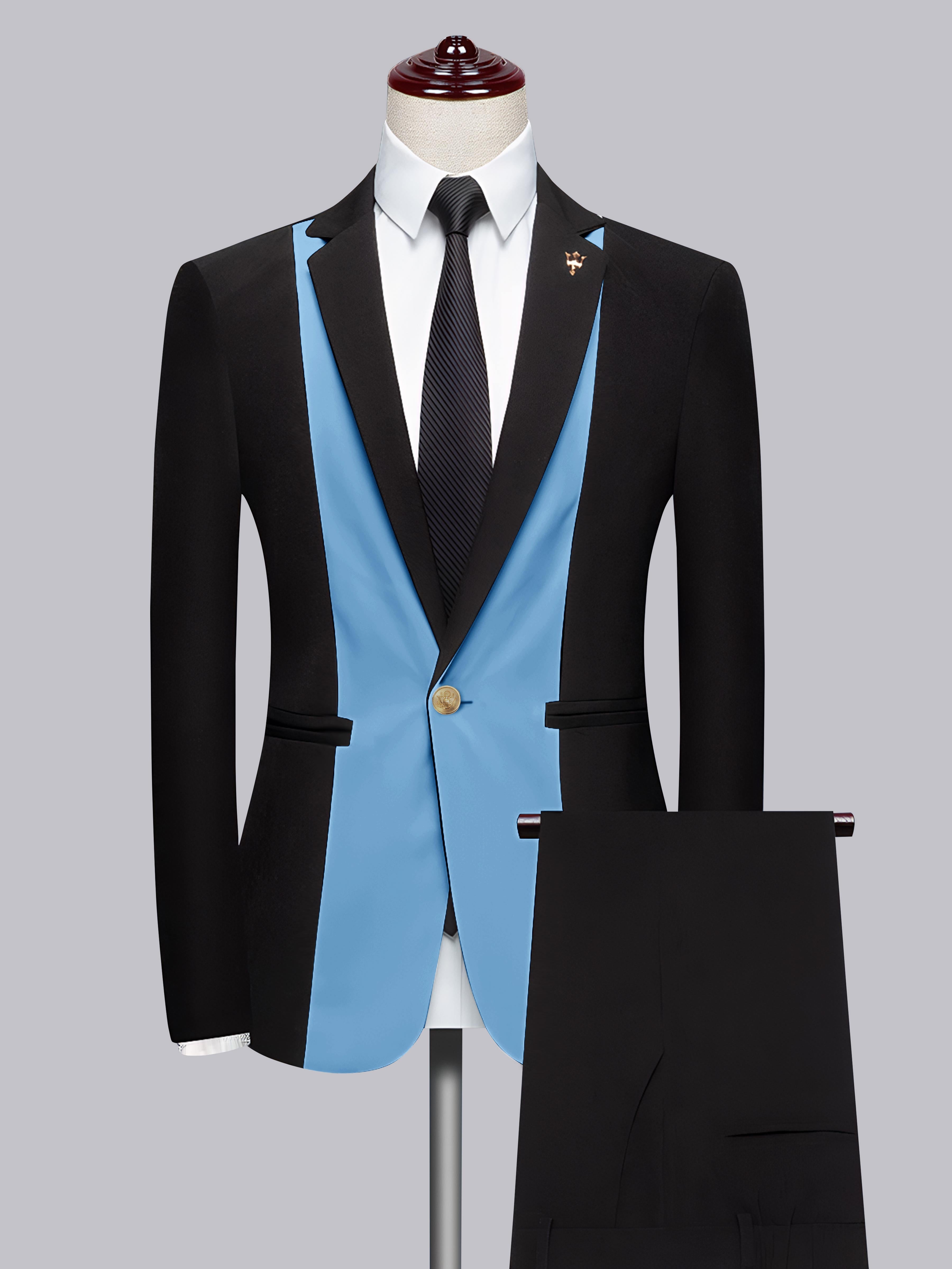 Men's 2 Pieces Notch Lapel Suit with Patchwork Detail for Formal Occasions