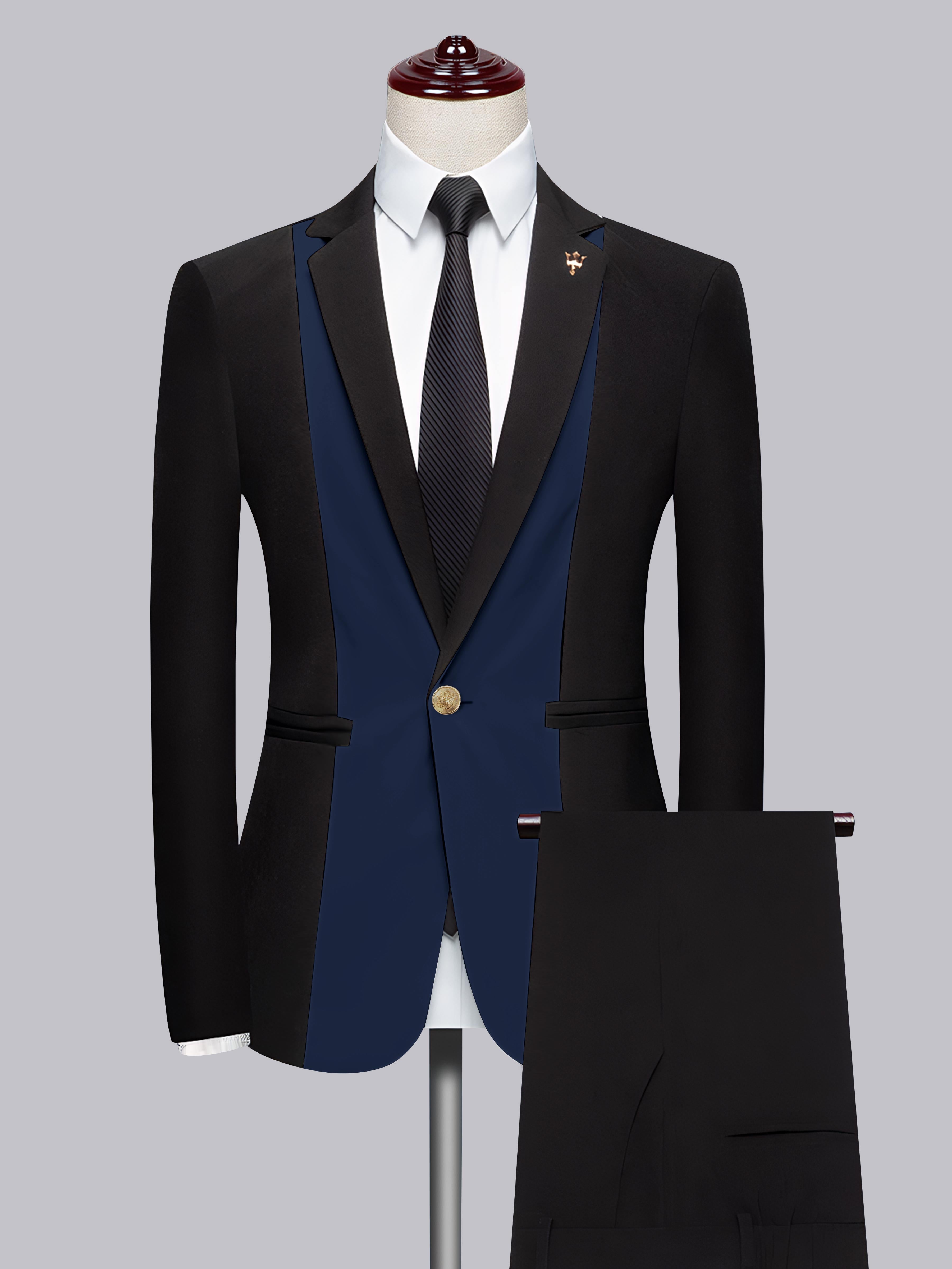 Men's 2 Pieces Notch Lapel Suit with Patchwork Detail for Formal Occasions
