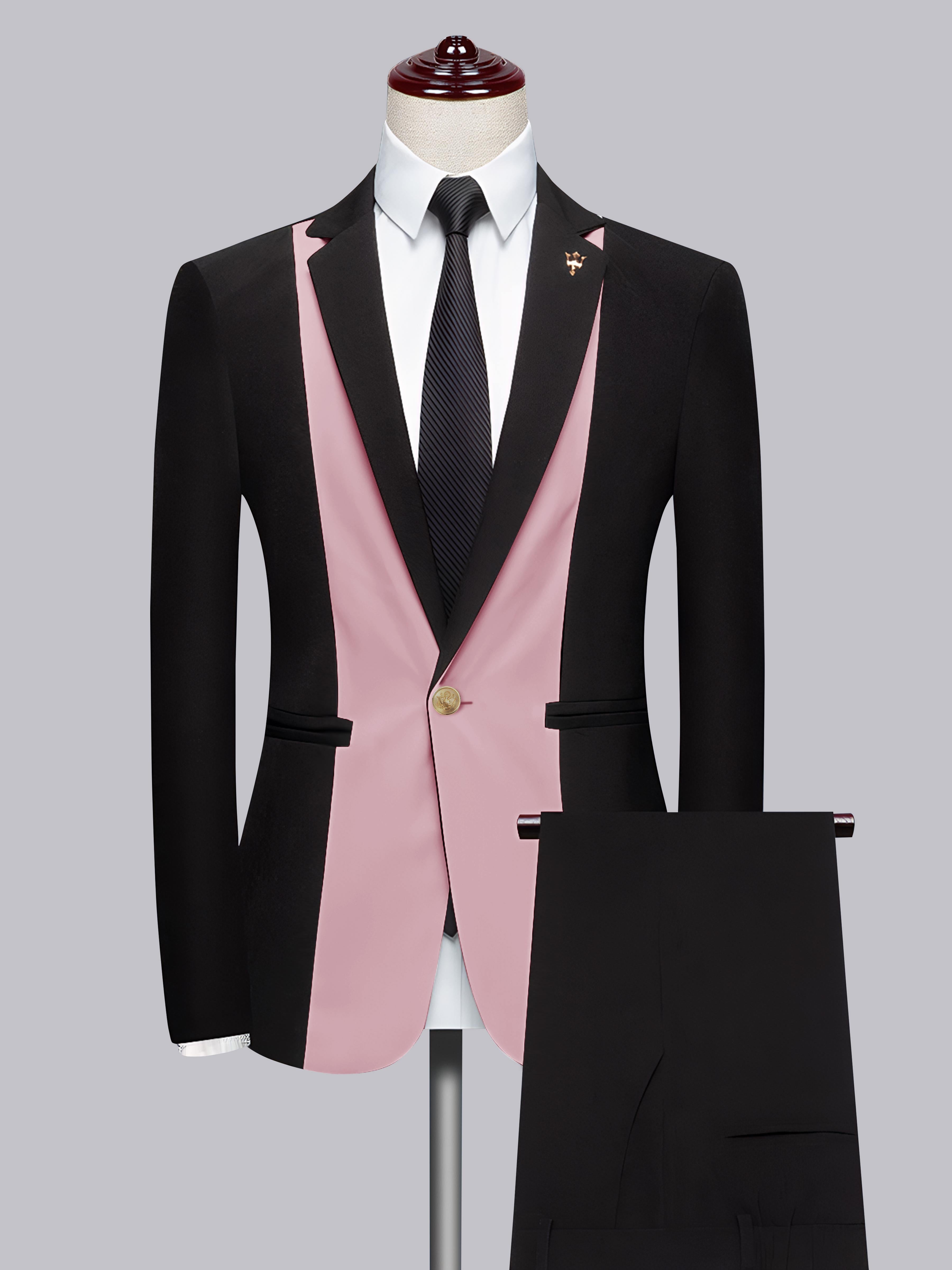Men's 2 Pieces Notch Lapel Suit with Patchwork Detail for Formal Occasions