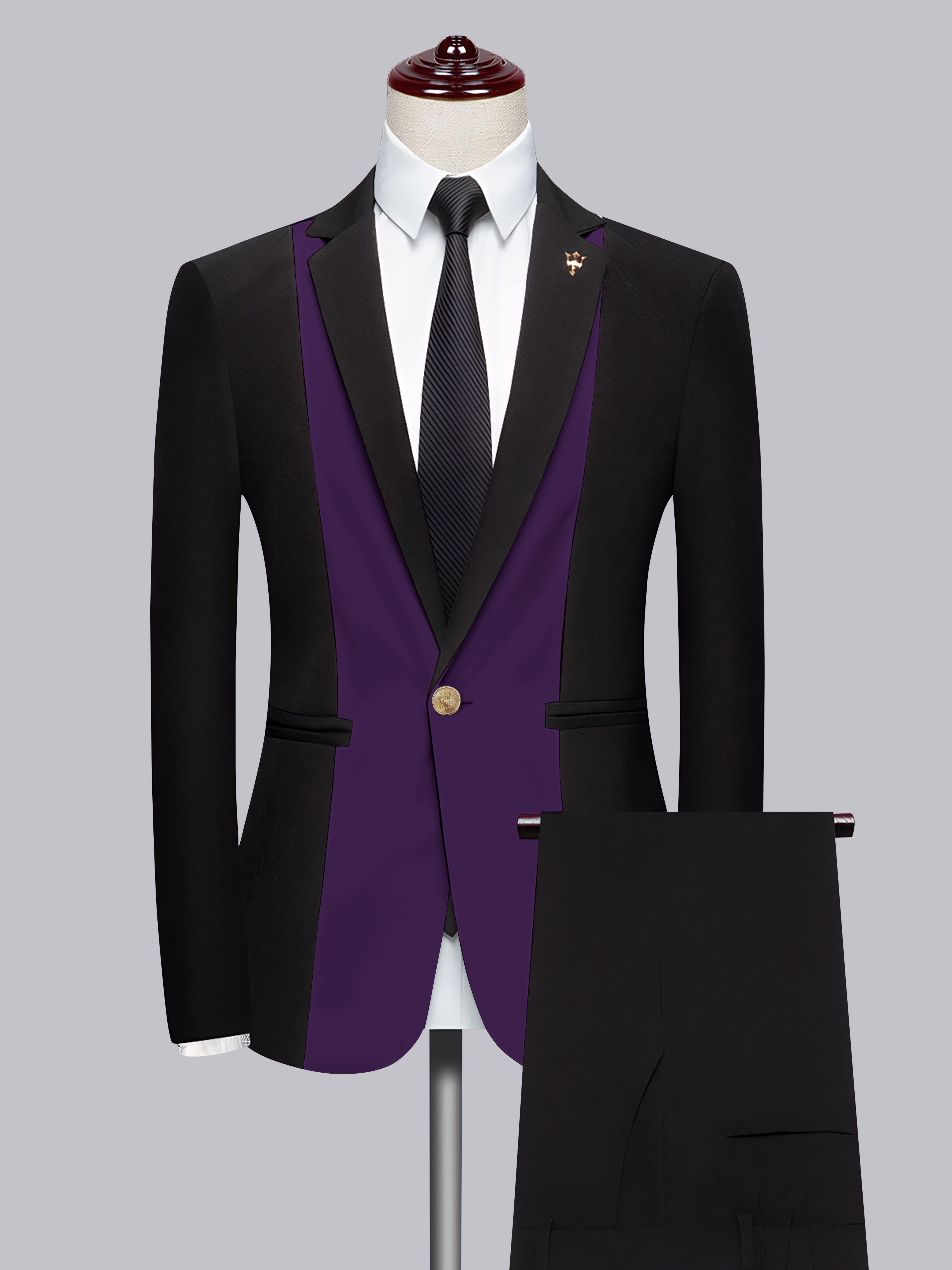 Men's 2 Pieces Notch Lapel Suit with Patchwork Detail for Formal Occasions