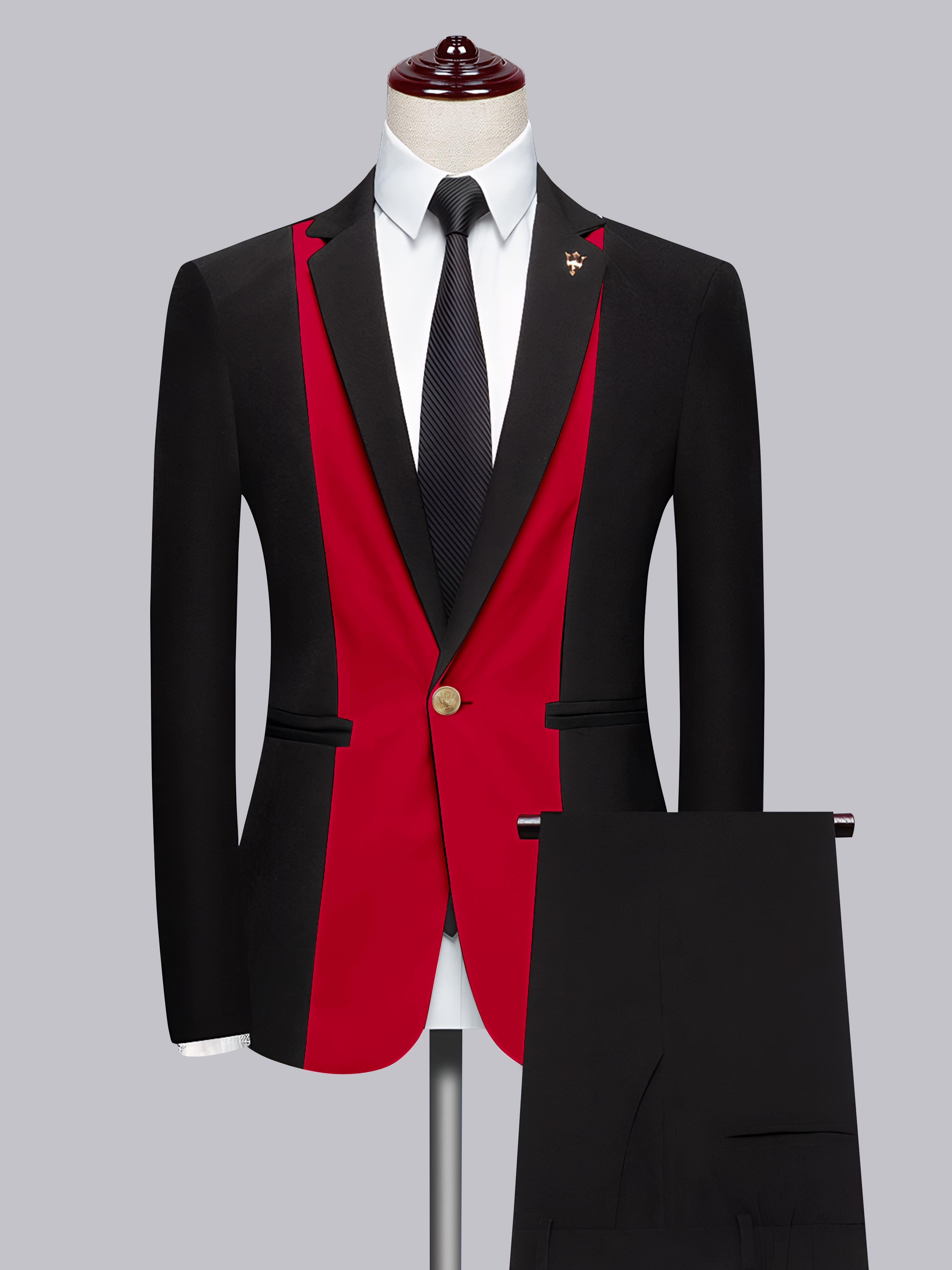 Men's 2 Pieces Notch Lapel Suit with Patchwork Detail for Formal Occasions
