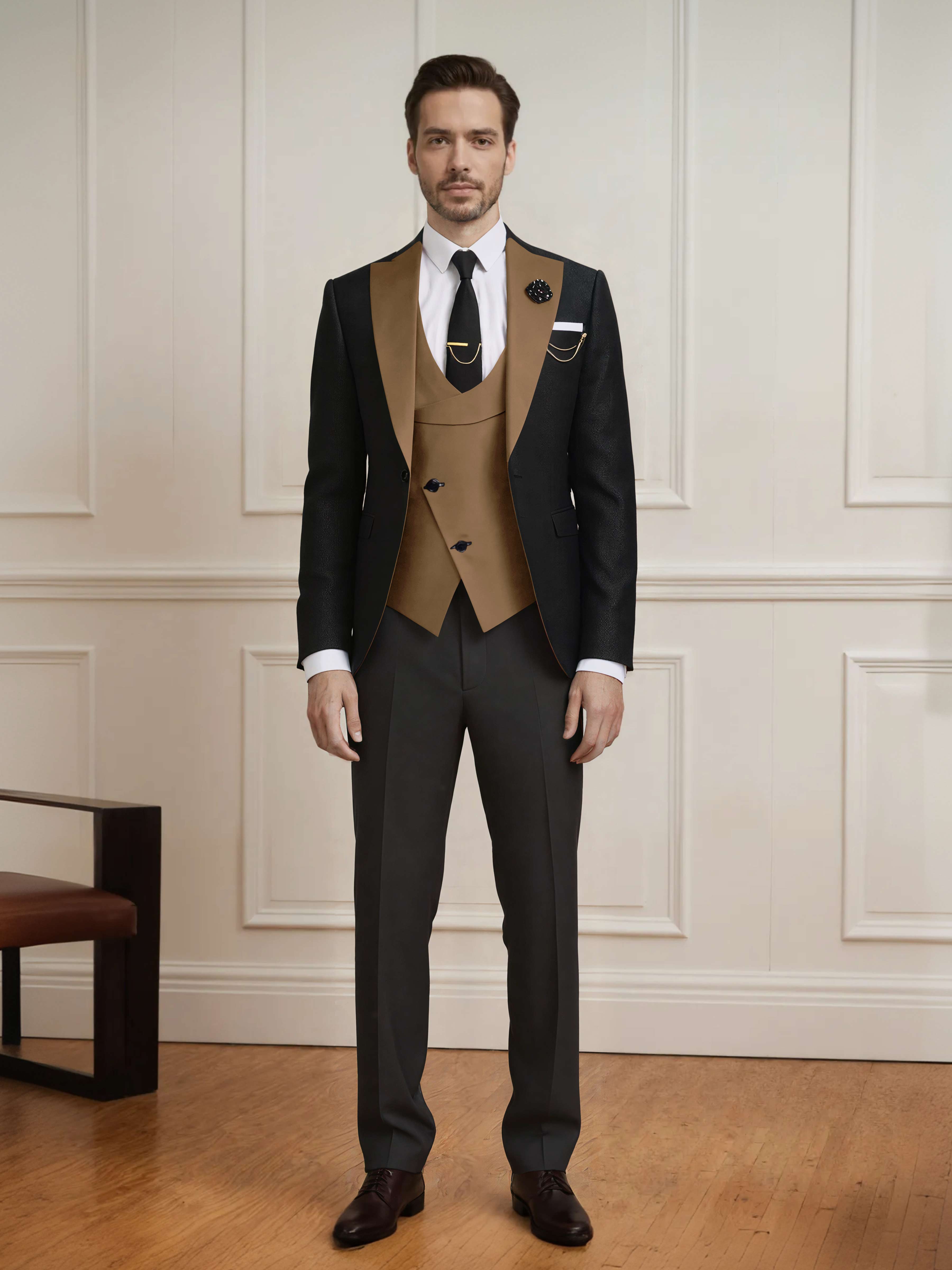 Meticulous Men's One Button Color Block Design 3 Pieces Wedding & Business Suits