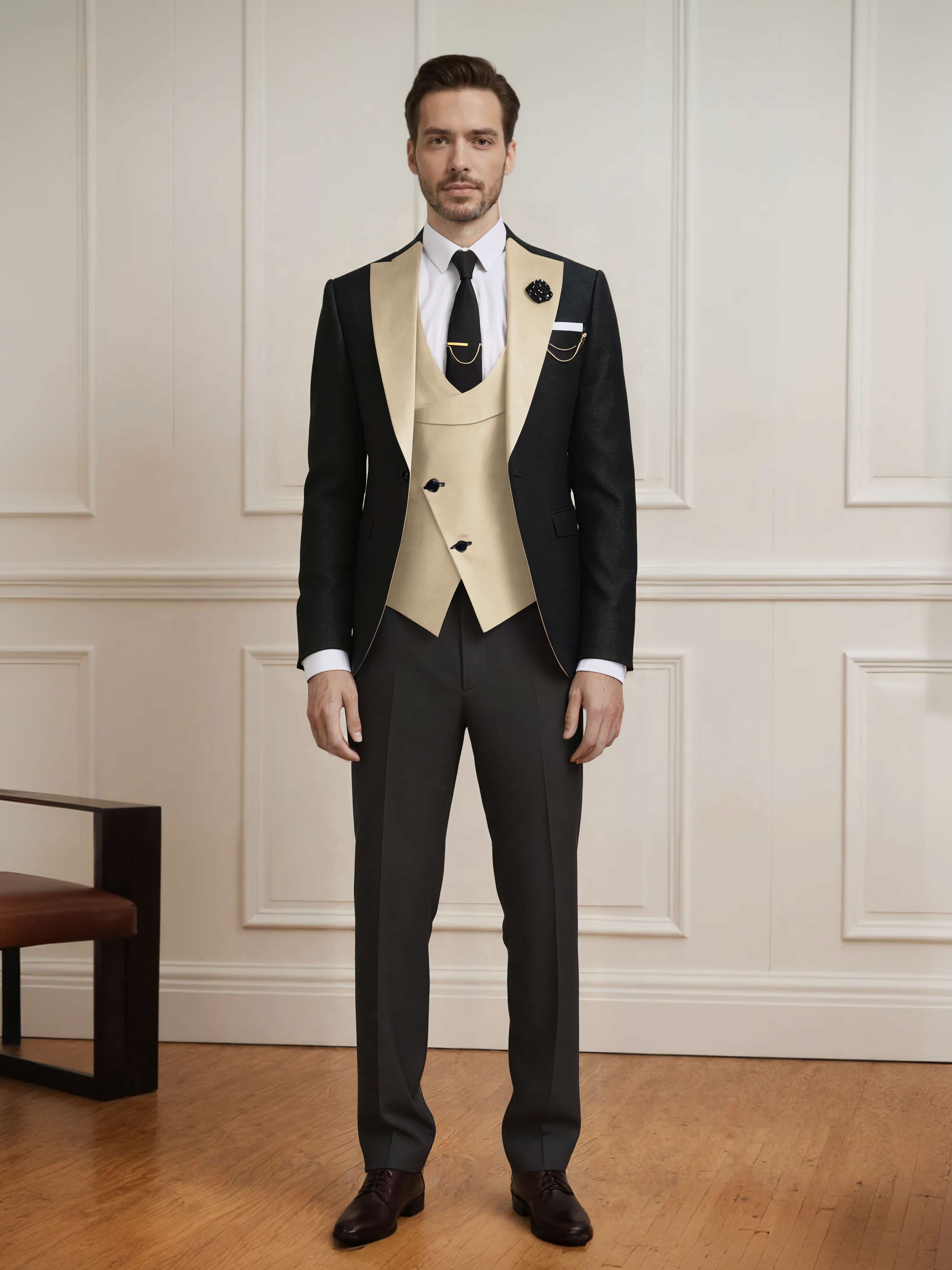 Meticulous Men's One Button Color Block Design 3 Pieces Wedding & Business Suits