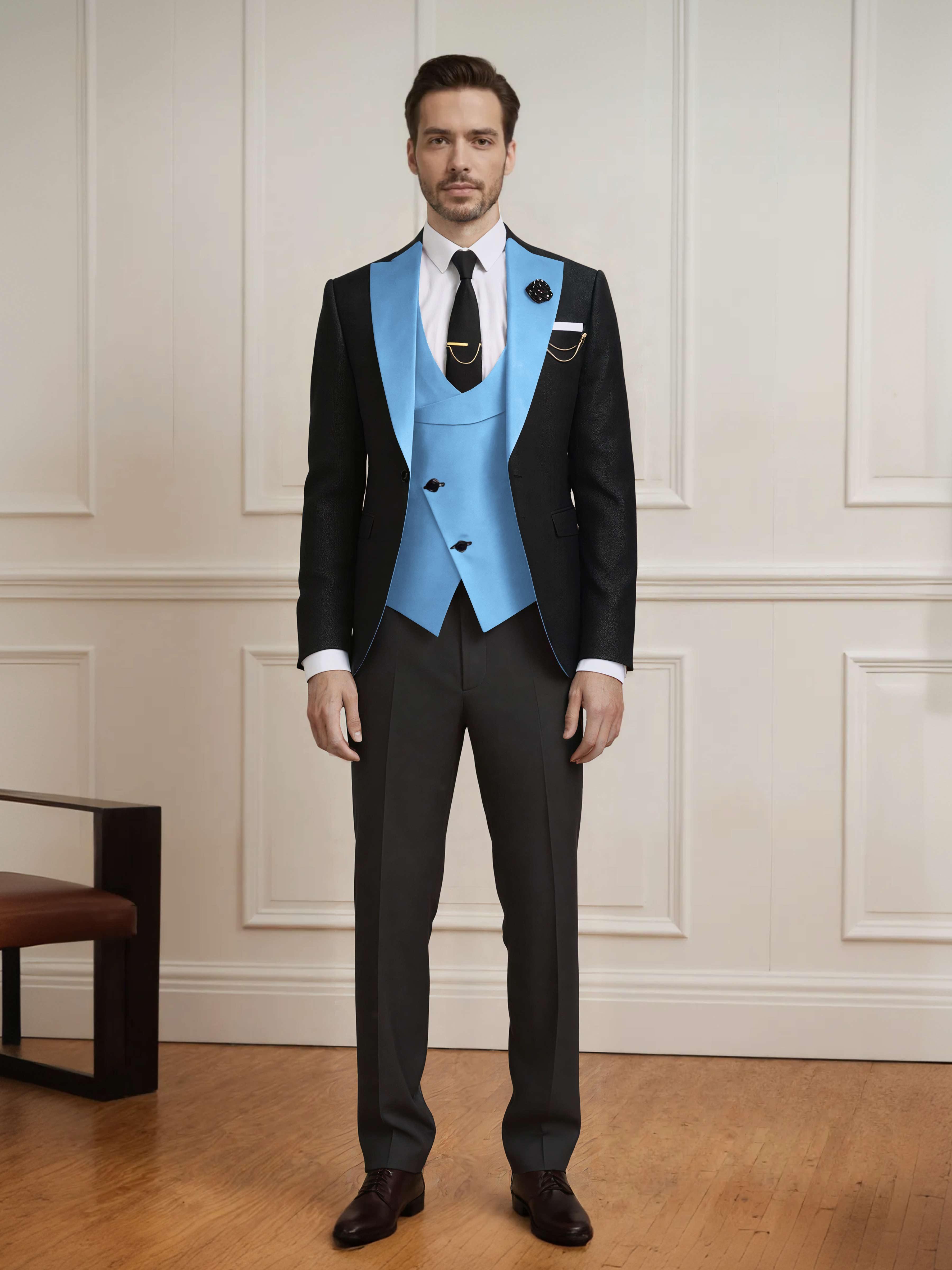 Meticulous Men's One Button Color Block Design 3 Pieces Wedding & Business Suits