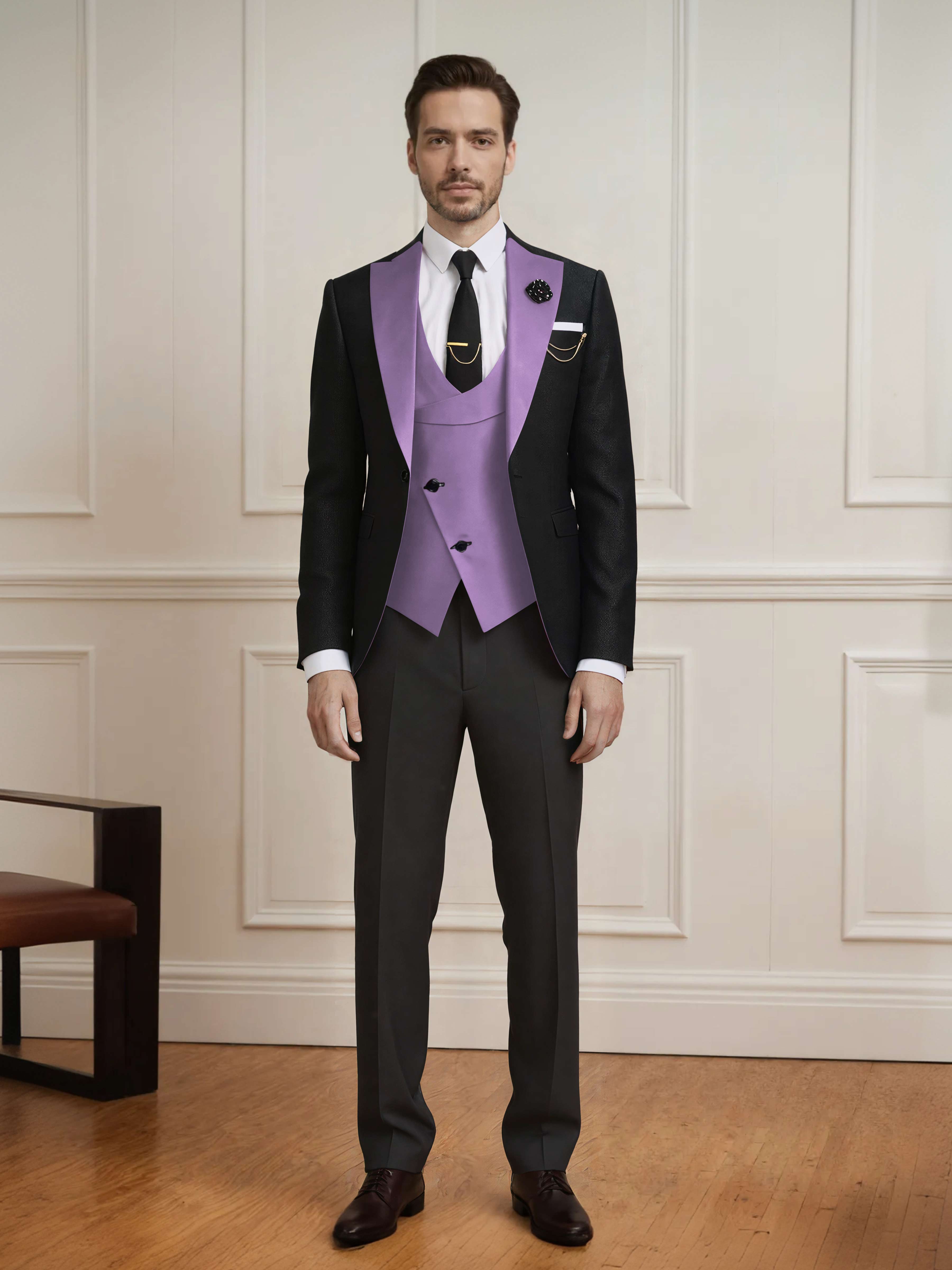 Meticulous Men's One Button Color Block Design 3 Pieces Wedding & Business Suits