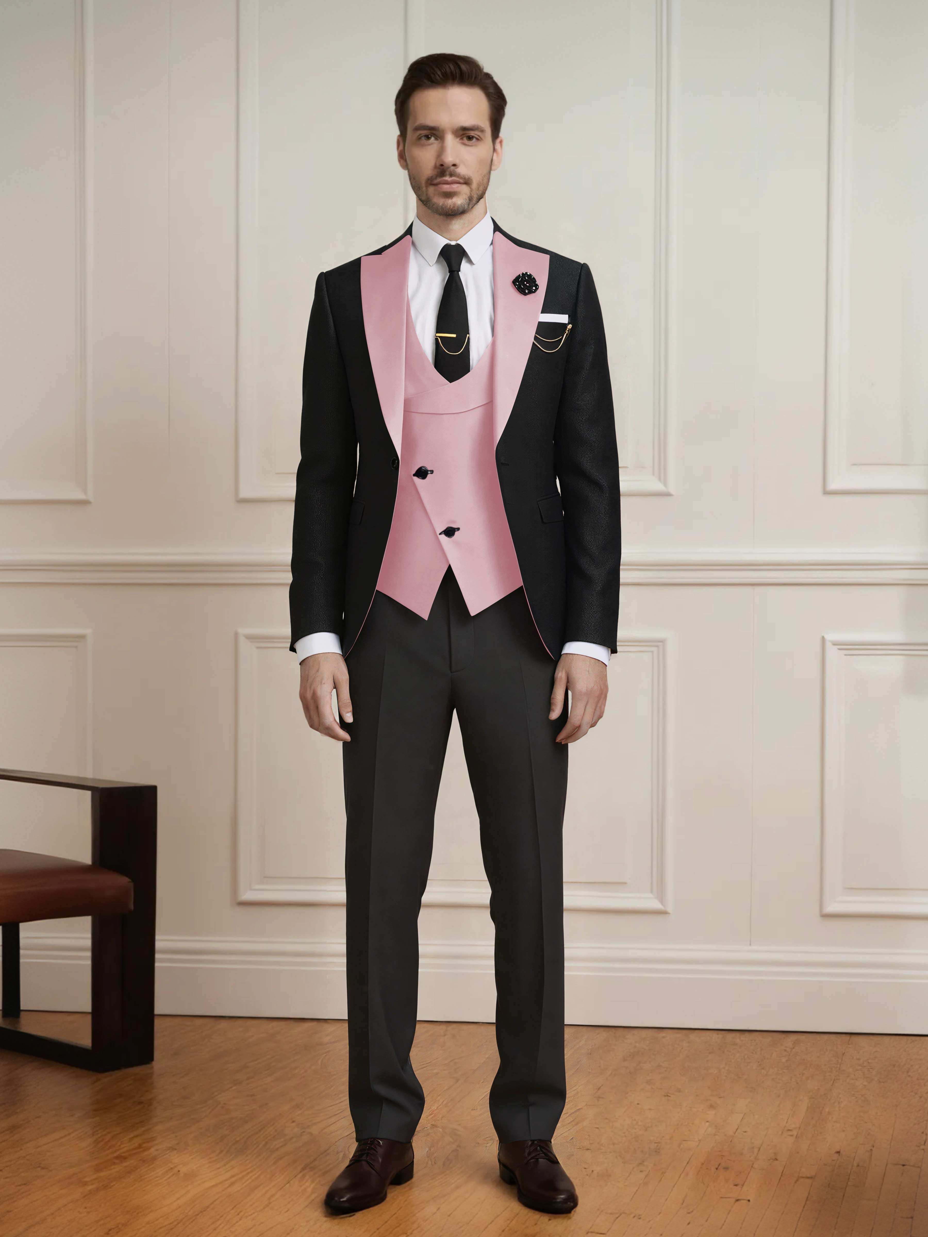 Meticulous Men's One Button Color Block Design 3 Pieces Wedding & Business Suits