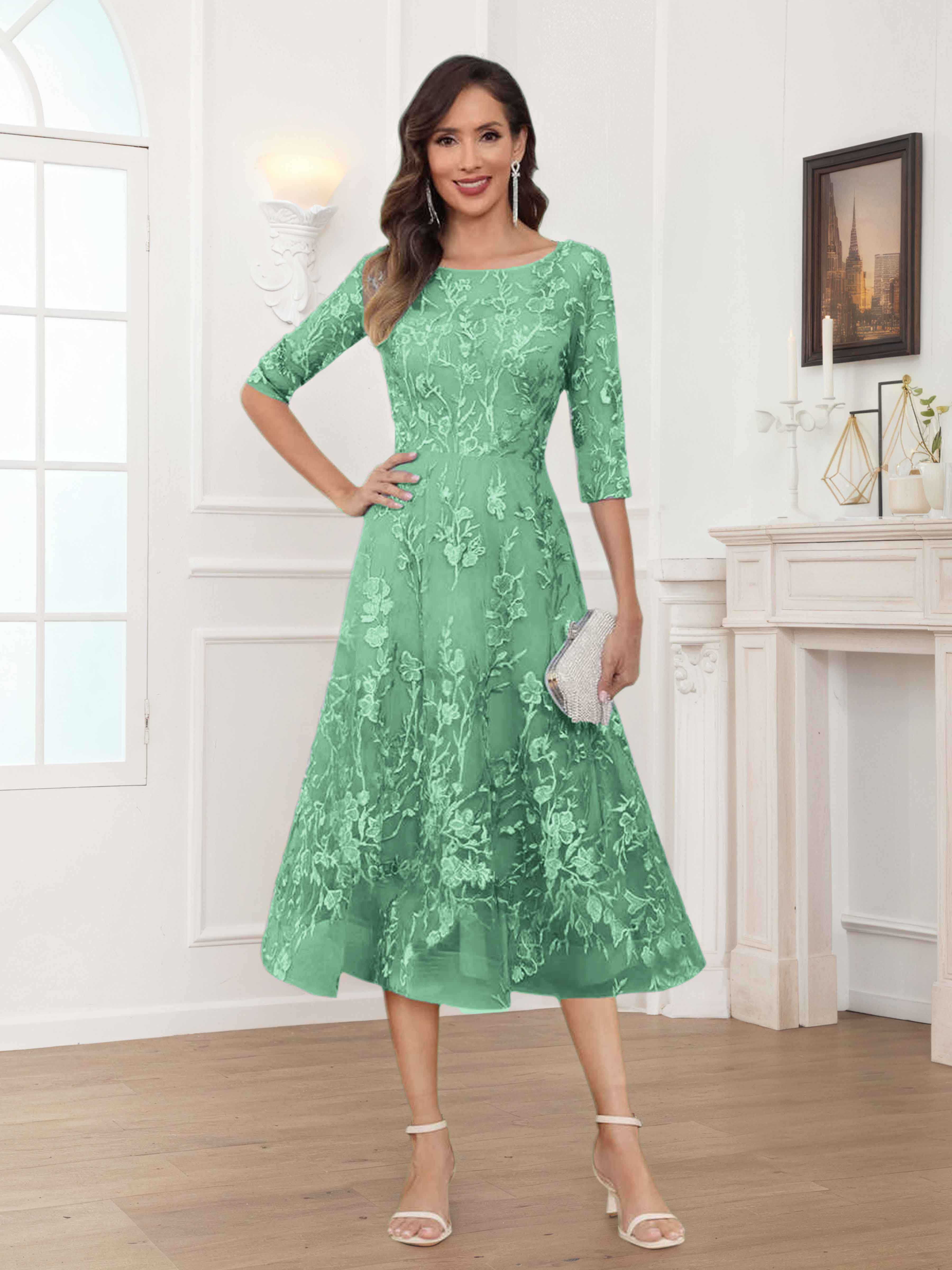 Pax Dreamy A-Line Illusion Lace Tea Length Mother of The Bride Dresses