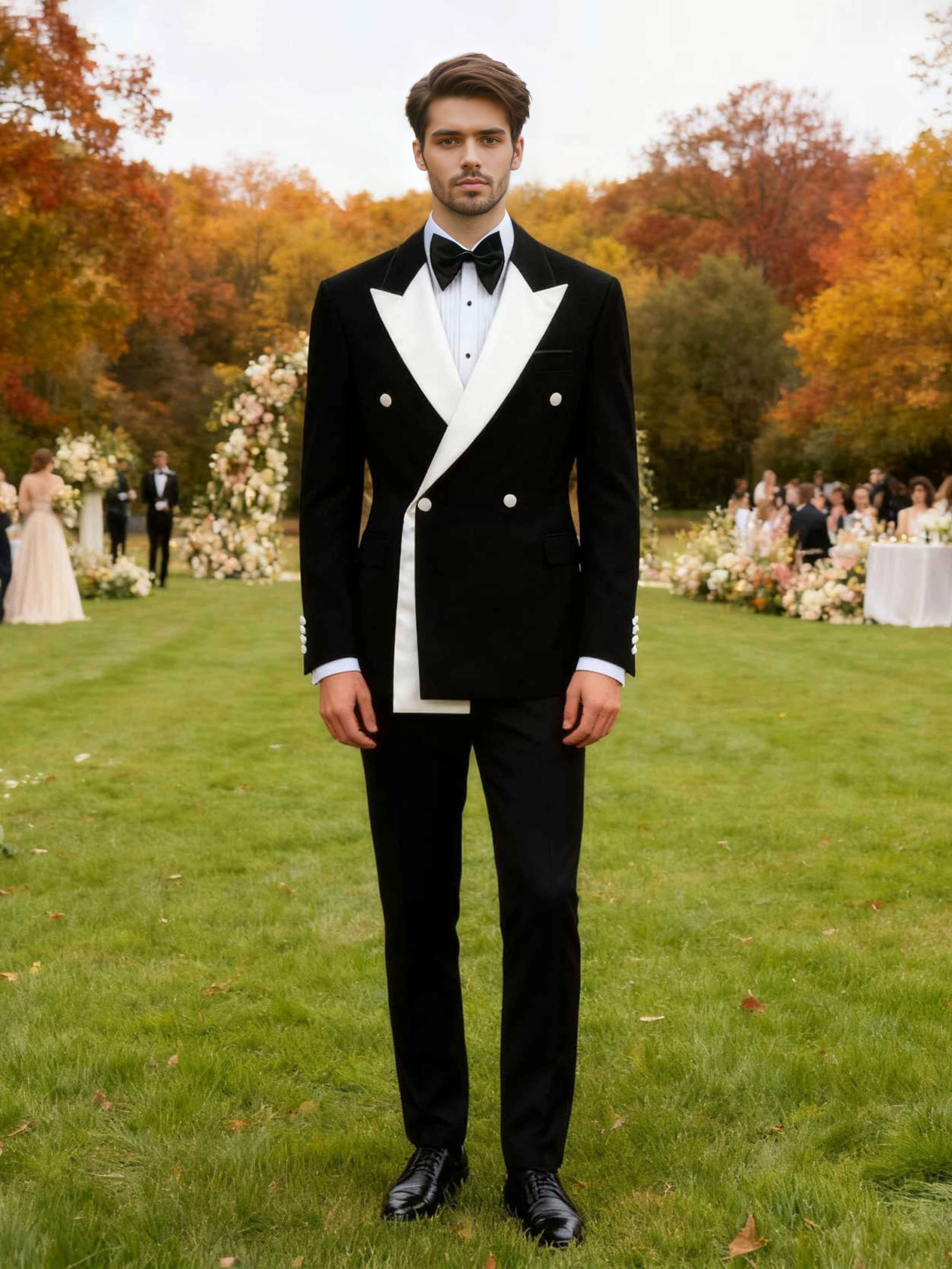 Modern Contrast Detail Men's Double Breasted Blazer for Evening Events