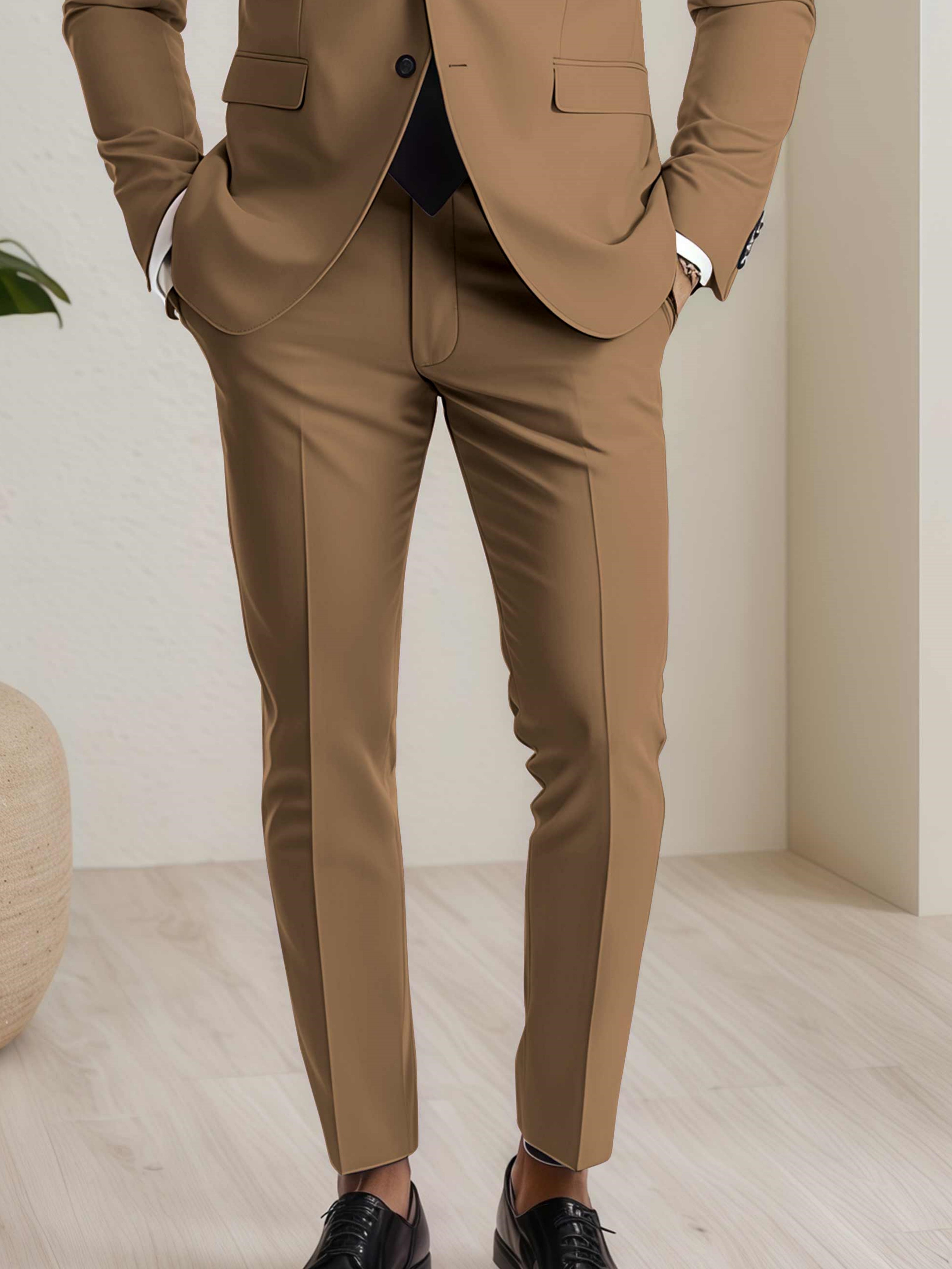 Modern Men's Straight Leg Plain Standard Fit Trousers UK
