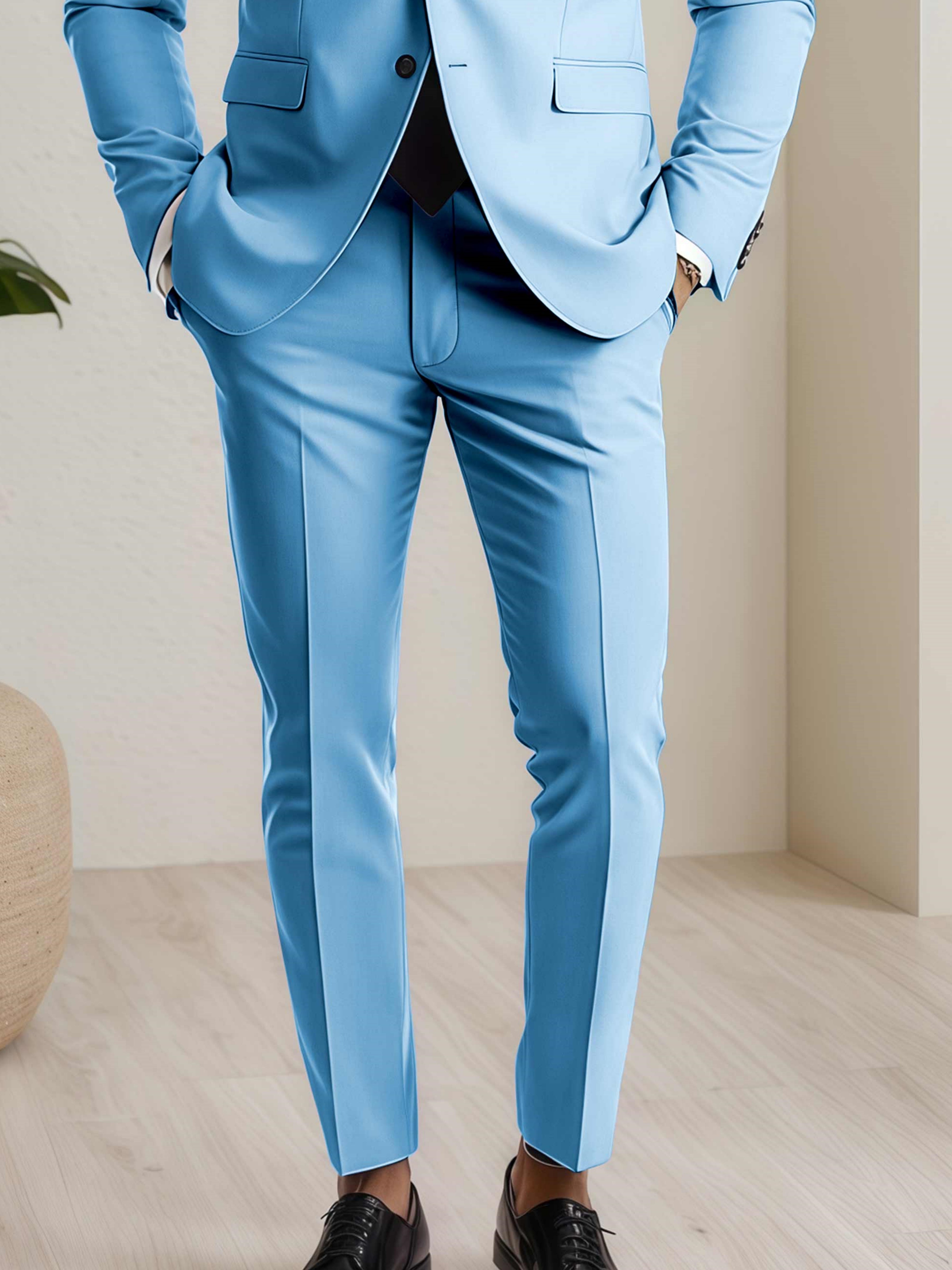 Modern Men's Straight Leg Plain Standard Fit Trousers UK