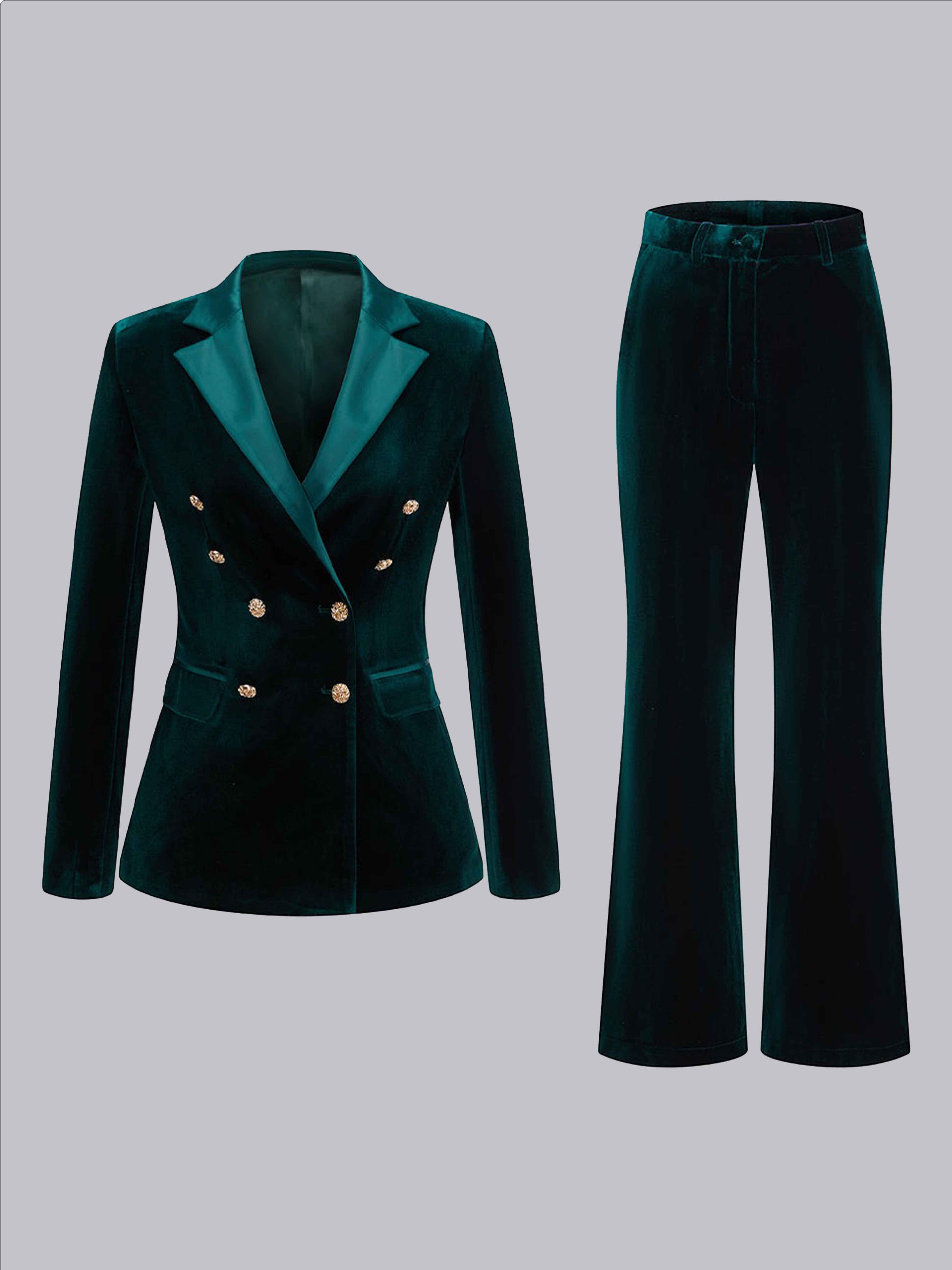 Modern Women's Velvet Slim Fit Double Breasted Formal Suit Set UK
