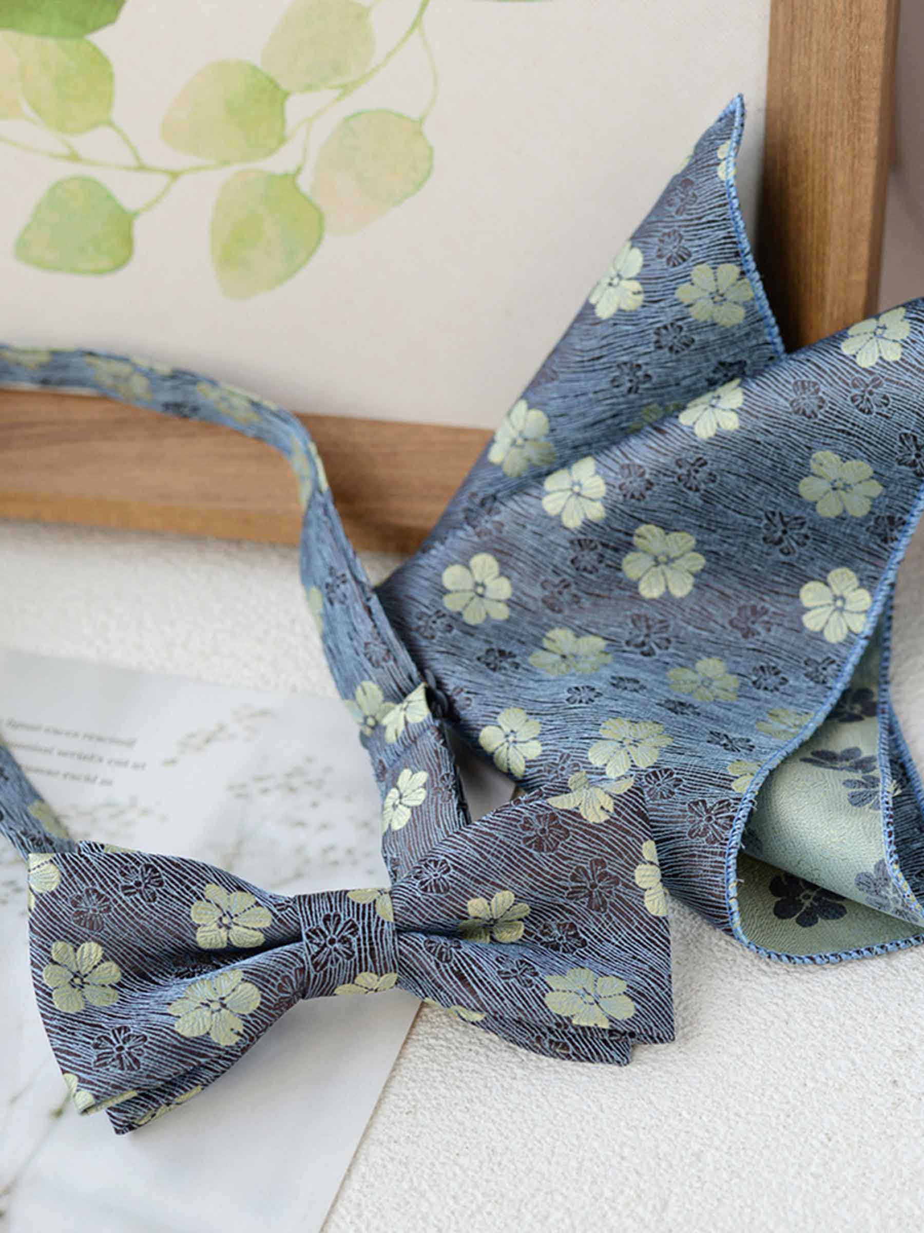 Modern Men's Bow Tie and Pocket Square Set UK