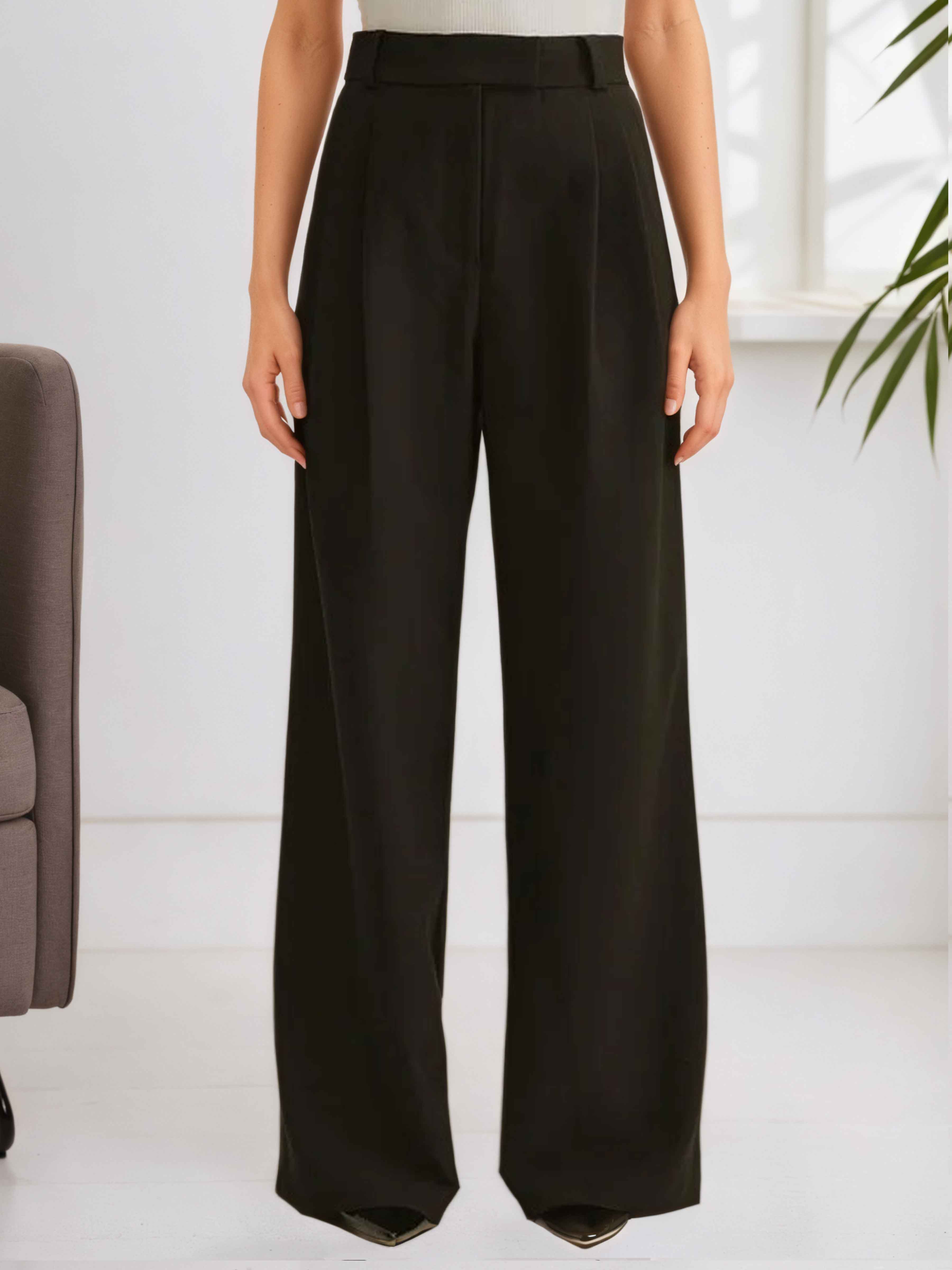 Women's Black Sculpted Wide Leg Trousers UK