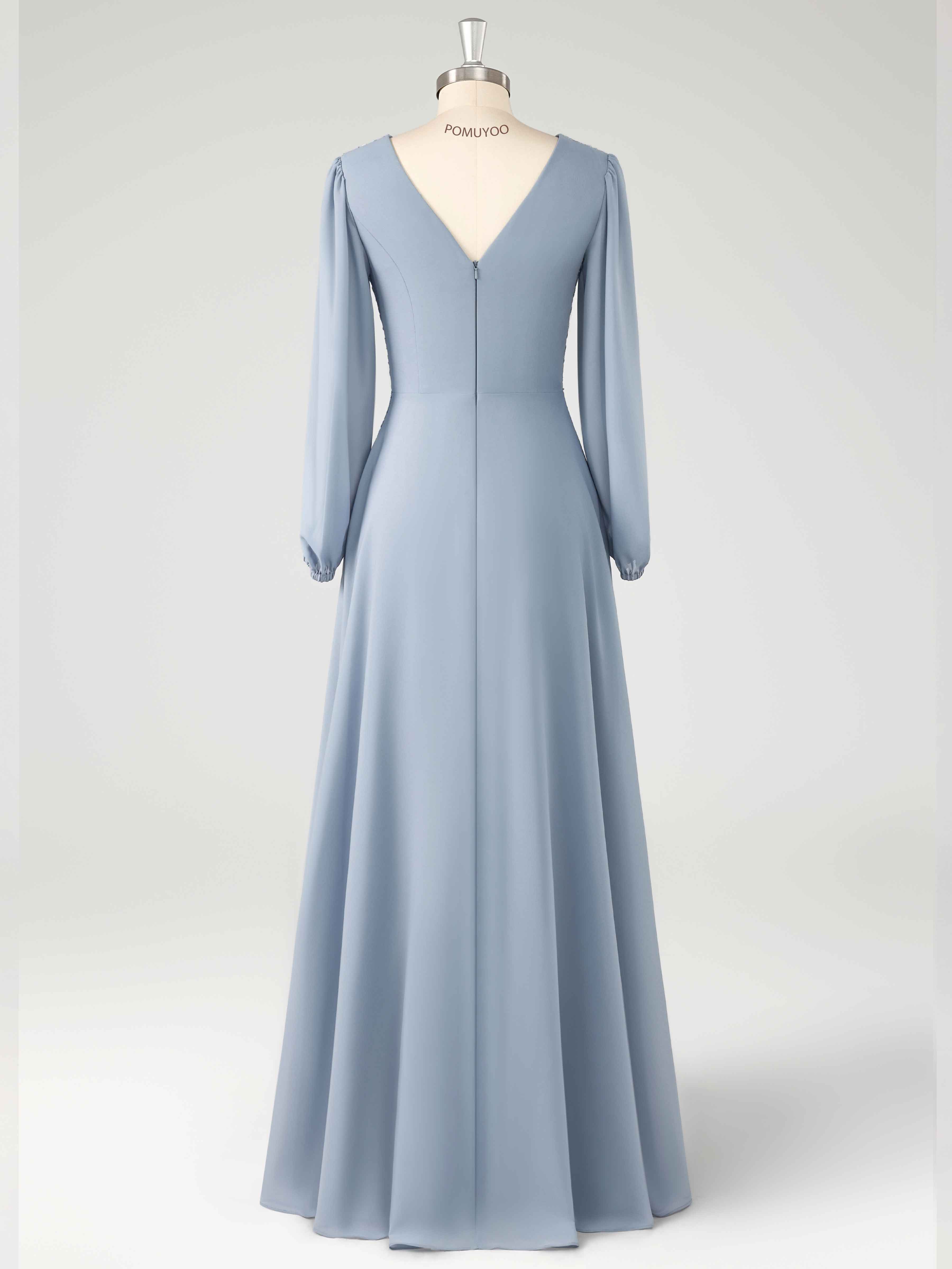 Delicate A-Line Long Sleeves Appliques Floor Length Chiffon Mother of the Bride Dresses UK