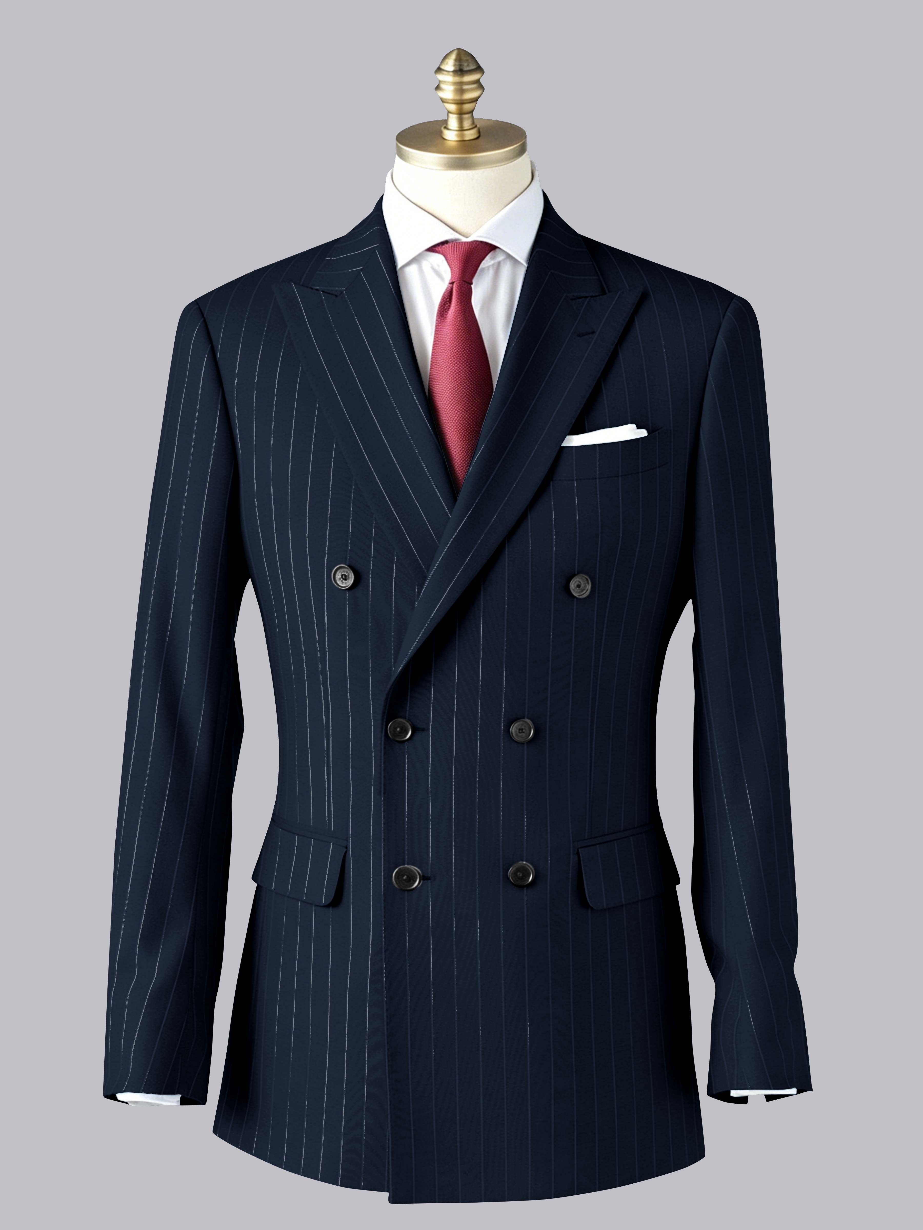 Timeless Men's Peak Lapel Double Breasted Vertical Stripe Formal Jacket UK