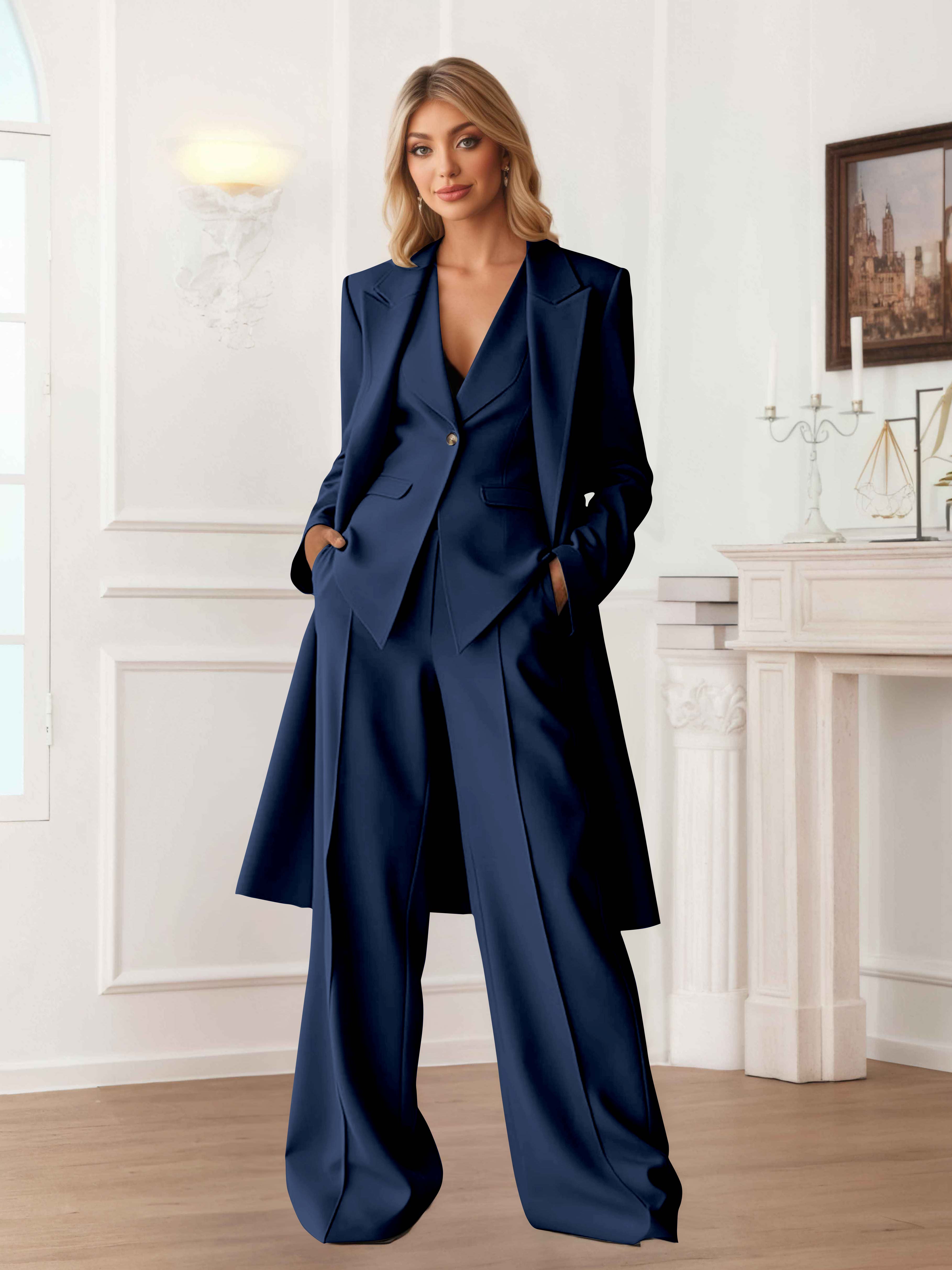 Elegant Women's 3 Pieces Casual Blazer and Pants Set UK