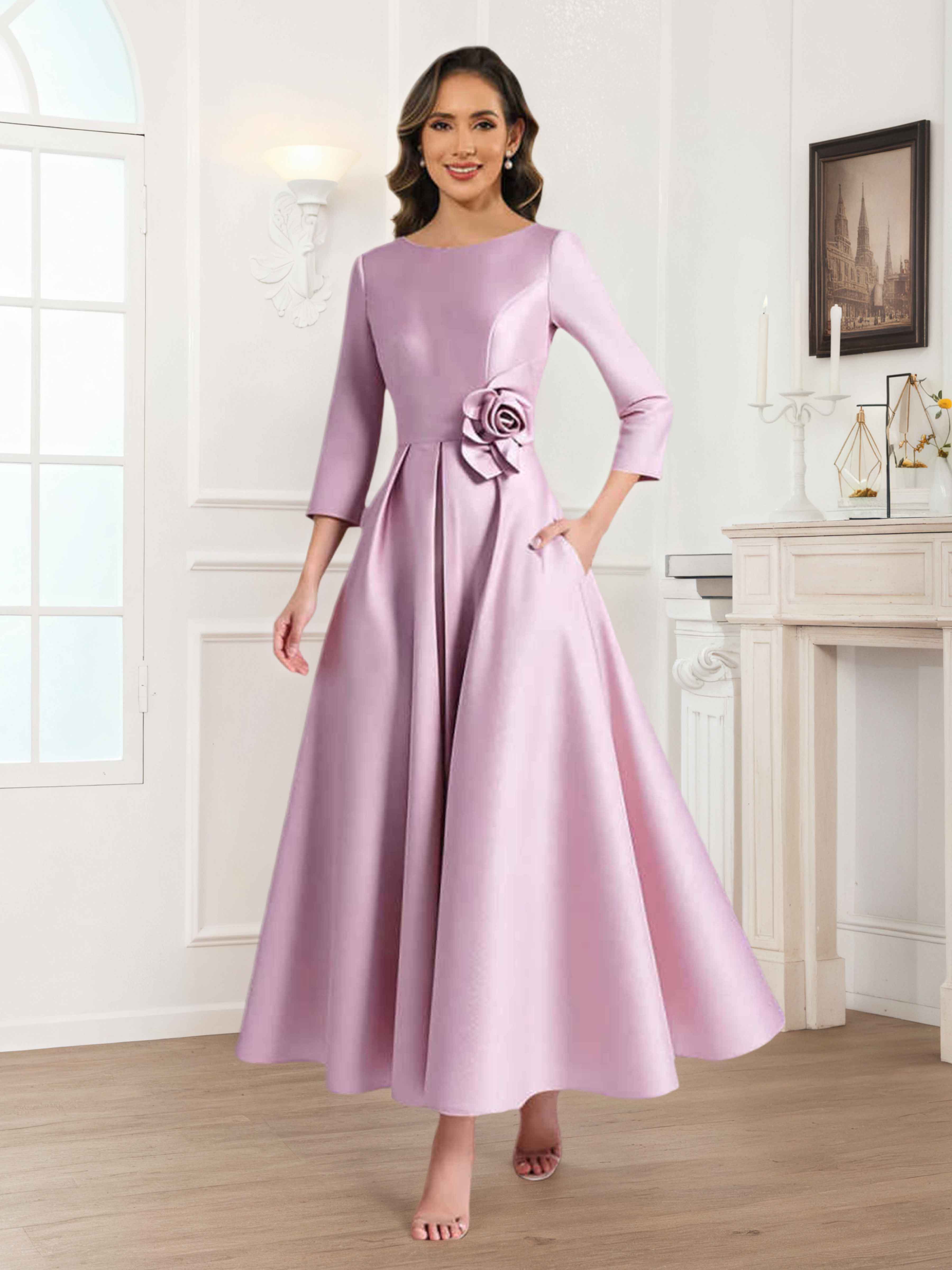 Nerine Modern A-Line Scoop Flower Satin Mother of The Bride Dresses