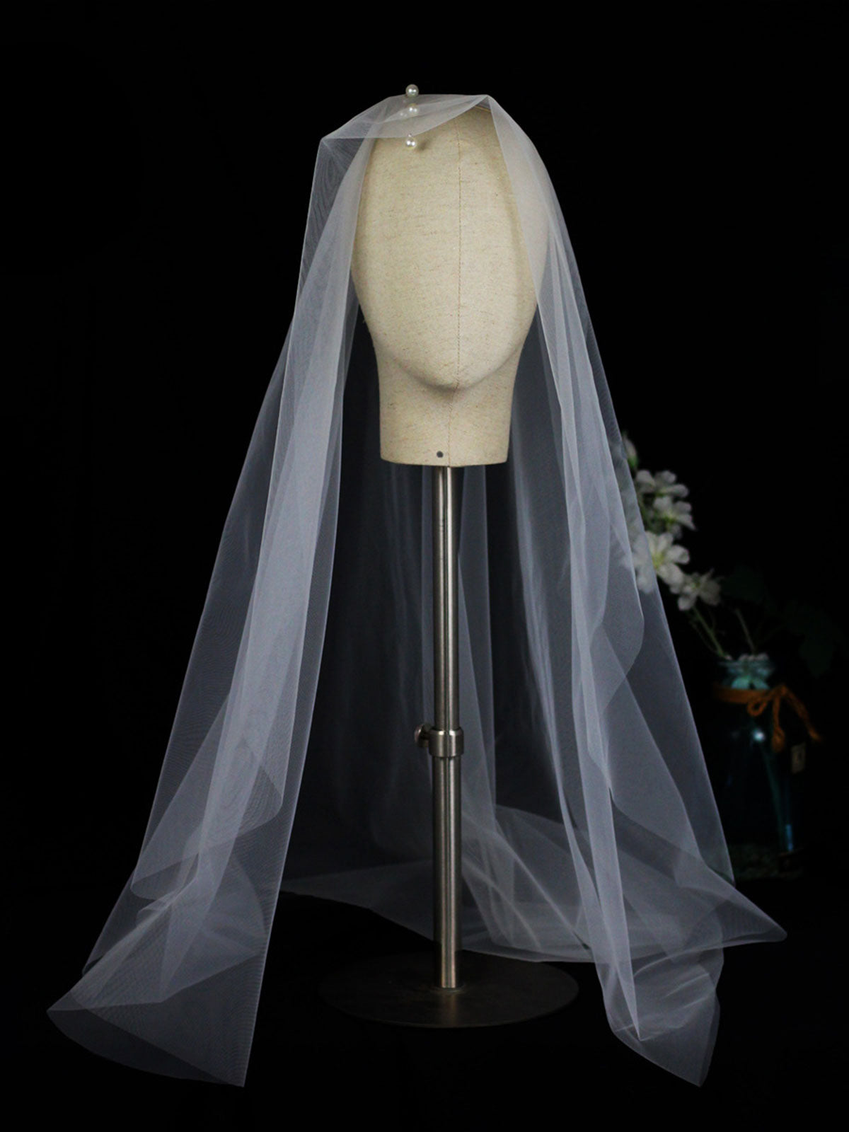 New Simple White Beading Veil