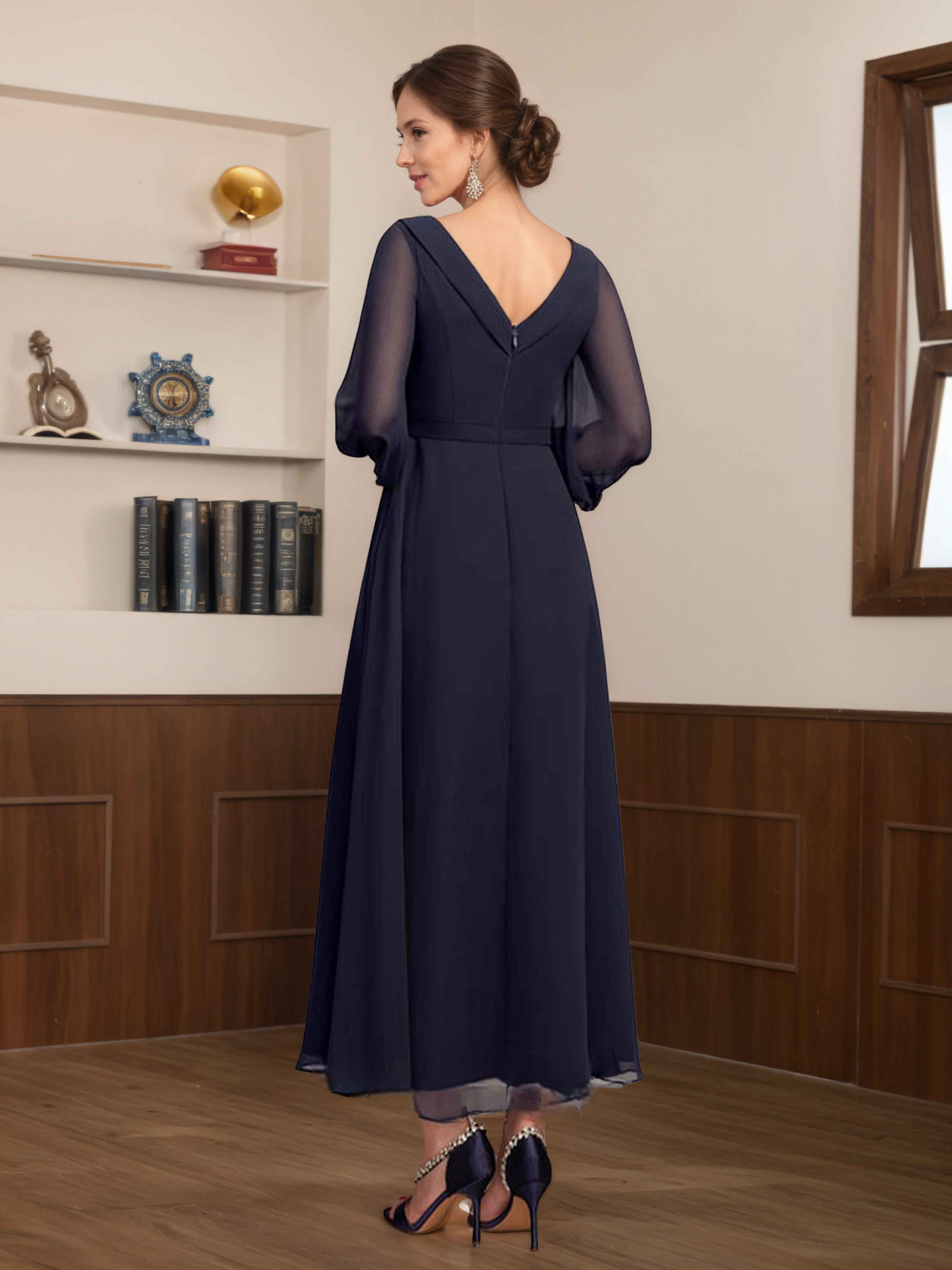 Nyx Flowing A-Line Long Sleeves Long Chiffon Mother of the Bride Dresses