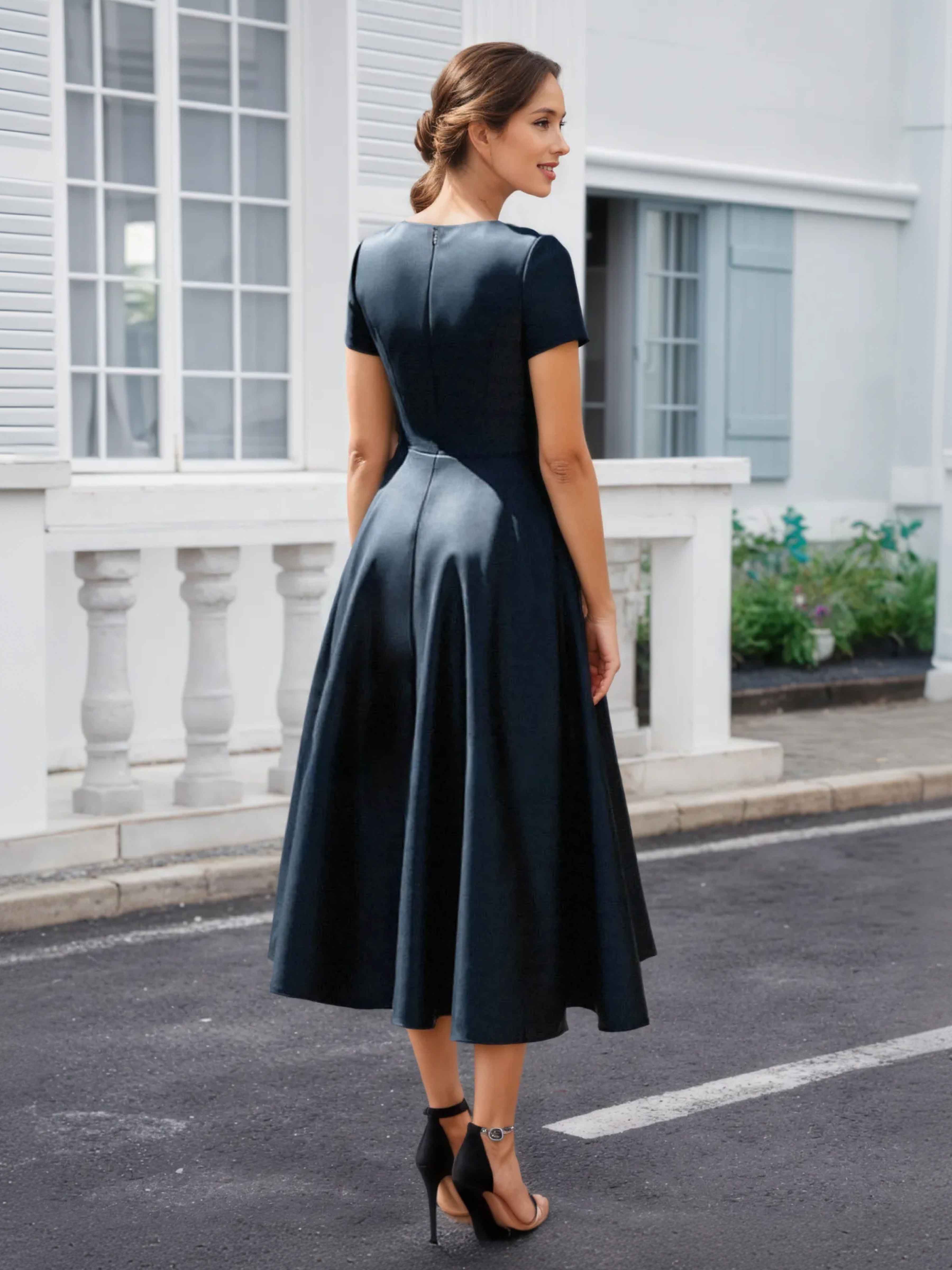 Oletha Trendy A-Line Short Sleeves Tea Length Satin Mother of The Bride Dresses