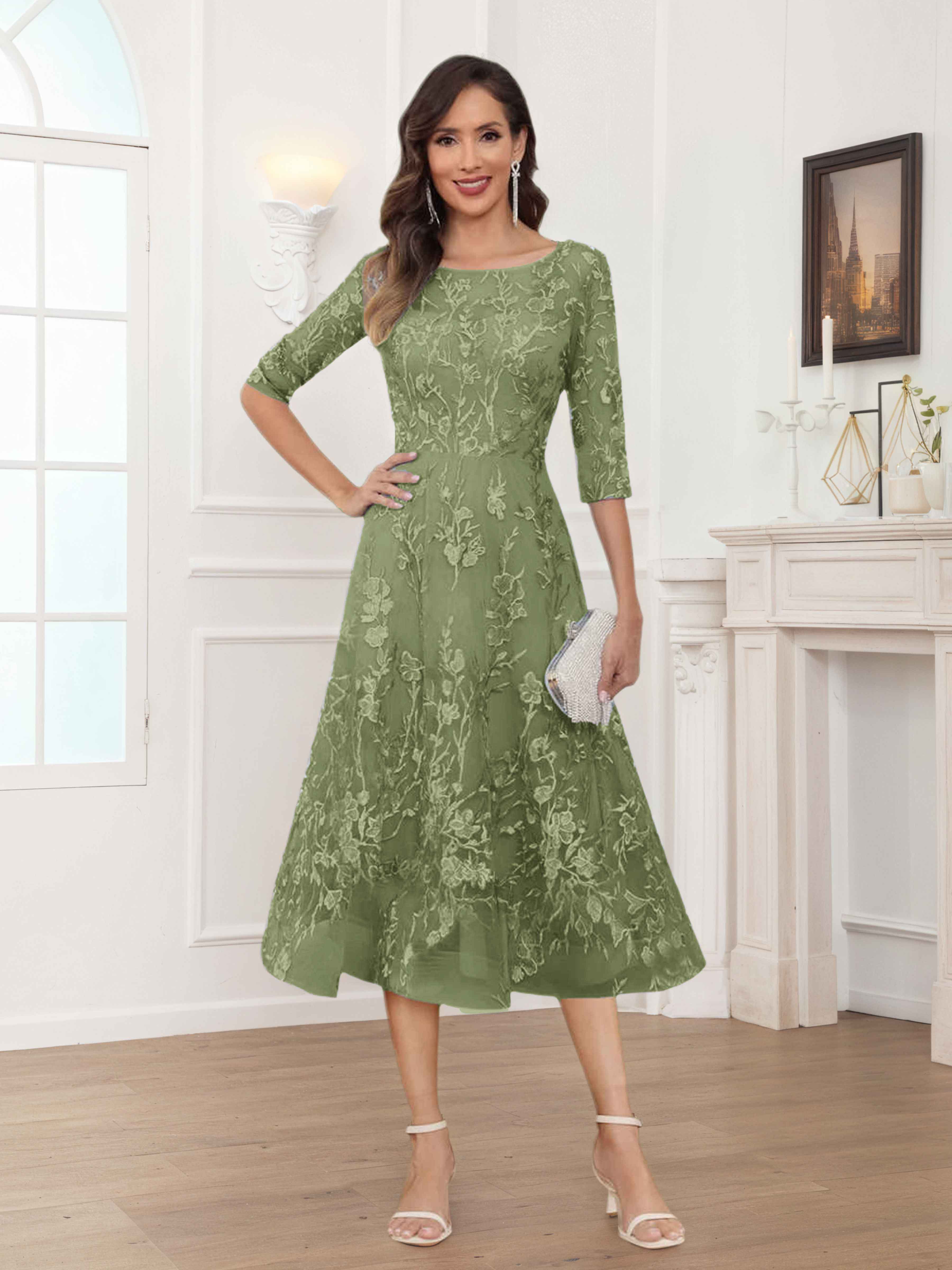 Pax Dreamy A-Line Illusion Lace Tea Length Mother of The Bride Dresses