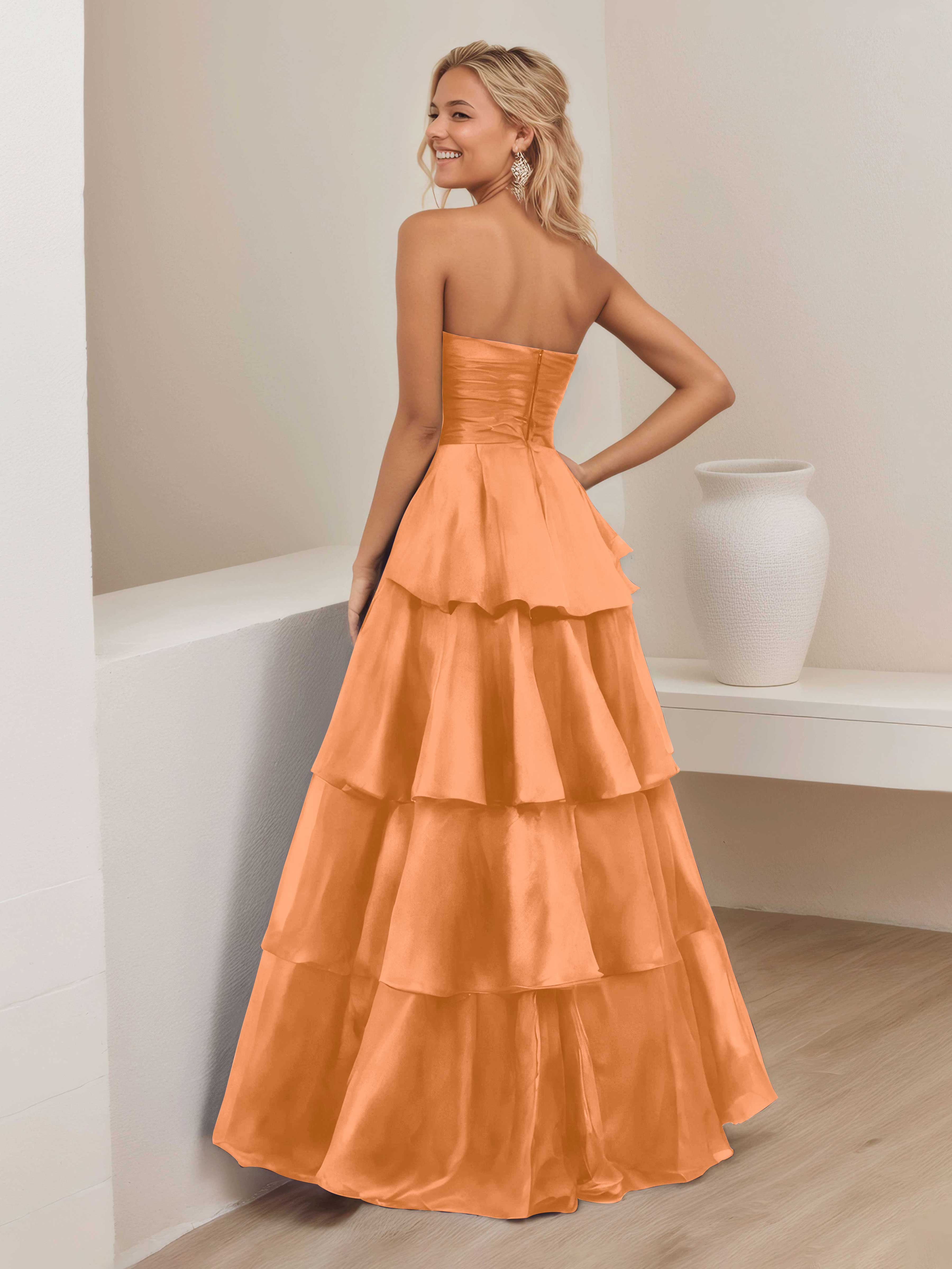 Ellianna Trendy Strapless Tiered Long Satin Formal Dresses