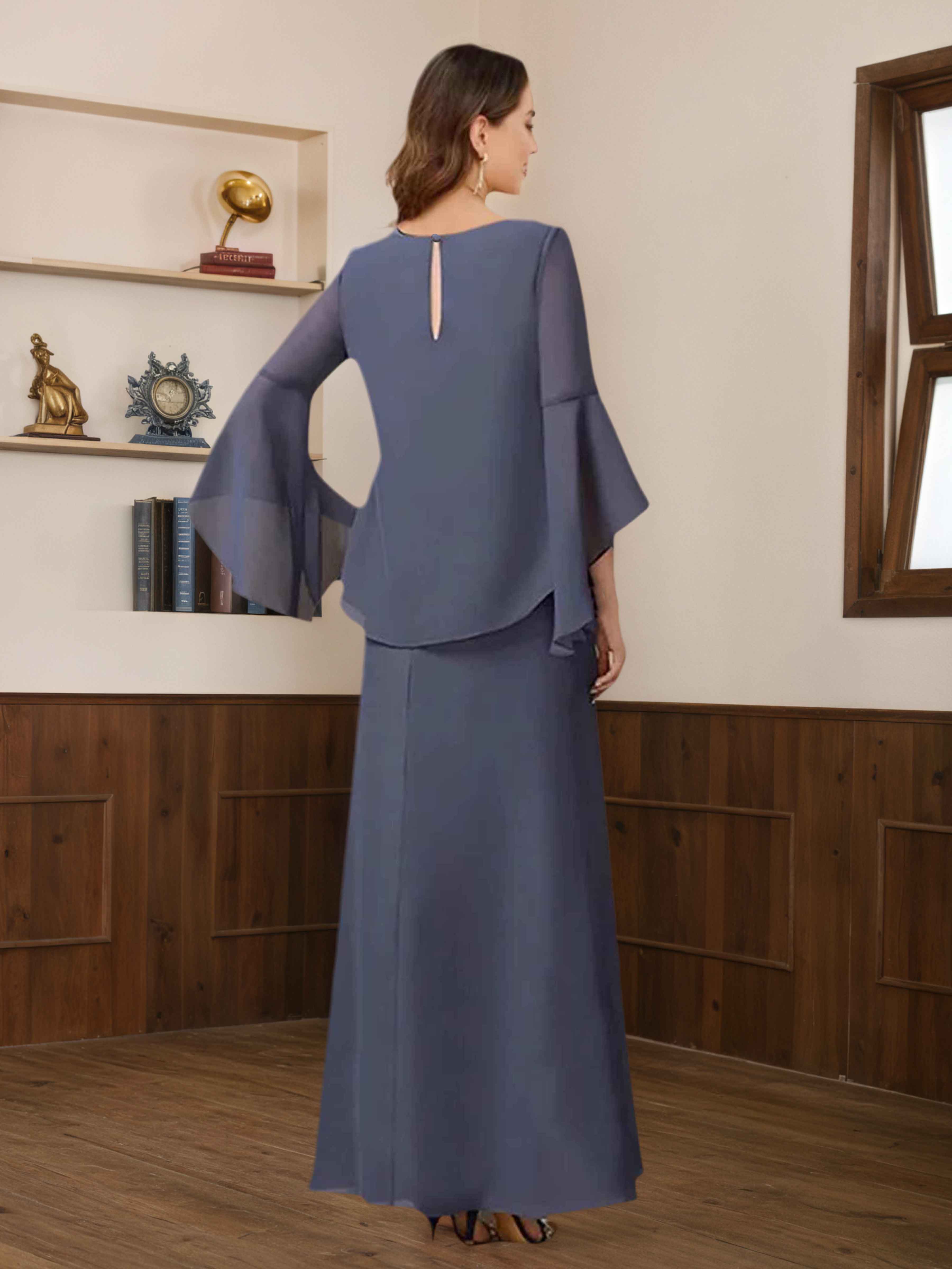 Pavetta Graceful A-Line 2 Pieces Long Sleeves Chiffon Mother of the Bride Dresses