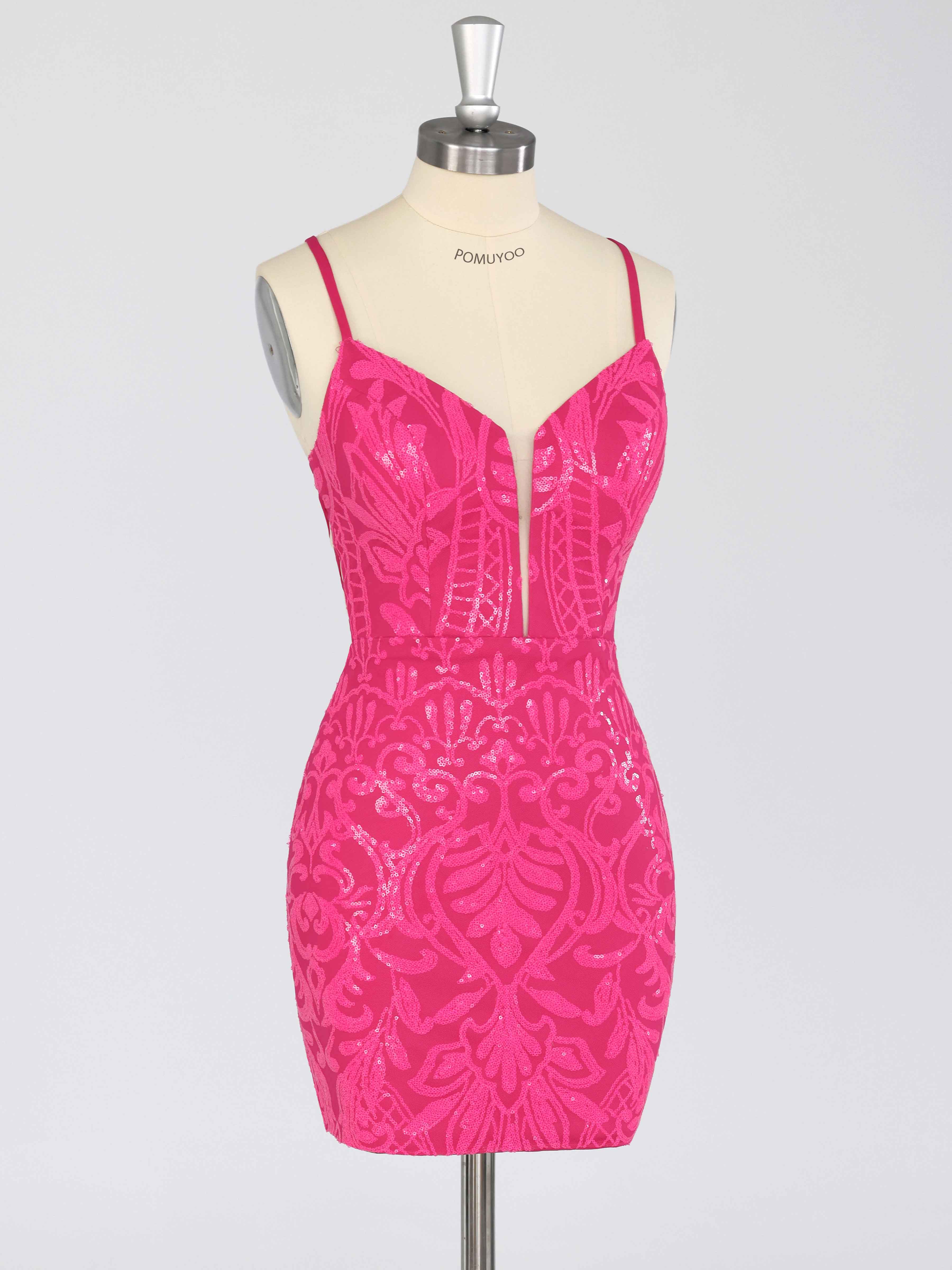 Pink Dazzling V Neck Mini Sequin Party Dresses