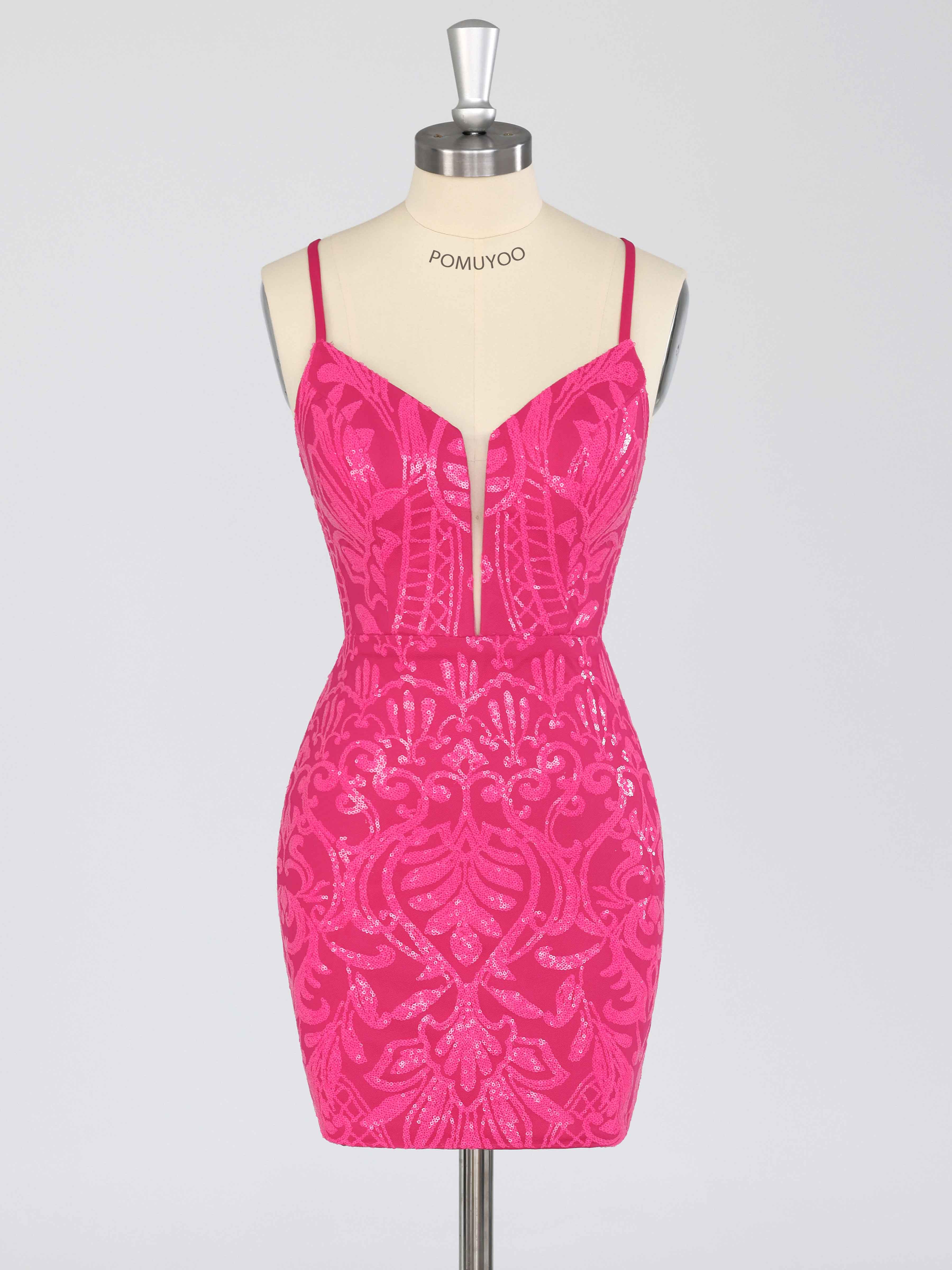 Pink Dazzling V Neck Mini Sequin Party Dresses