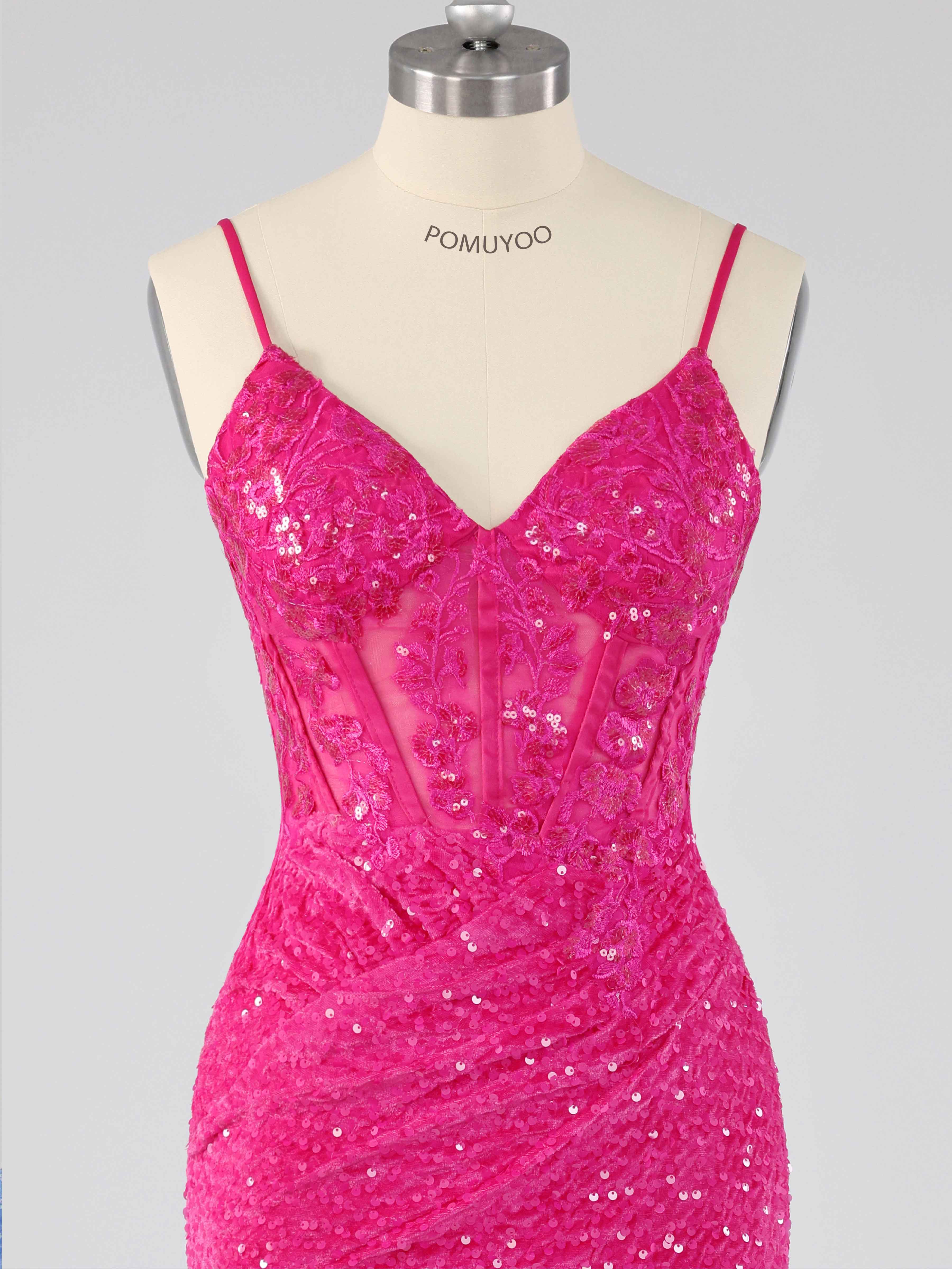 Pink Stunning V-Neck Pleated Mini Sequin Party Dresses