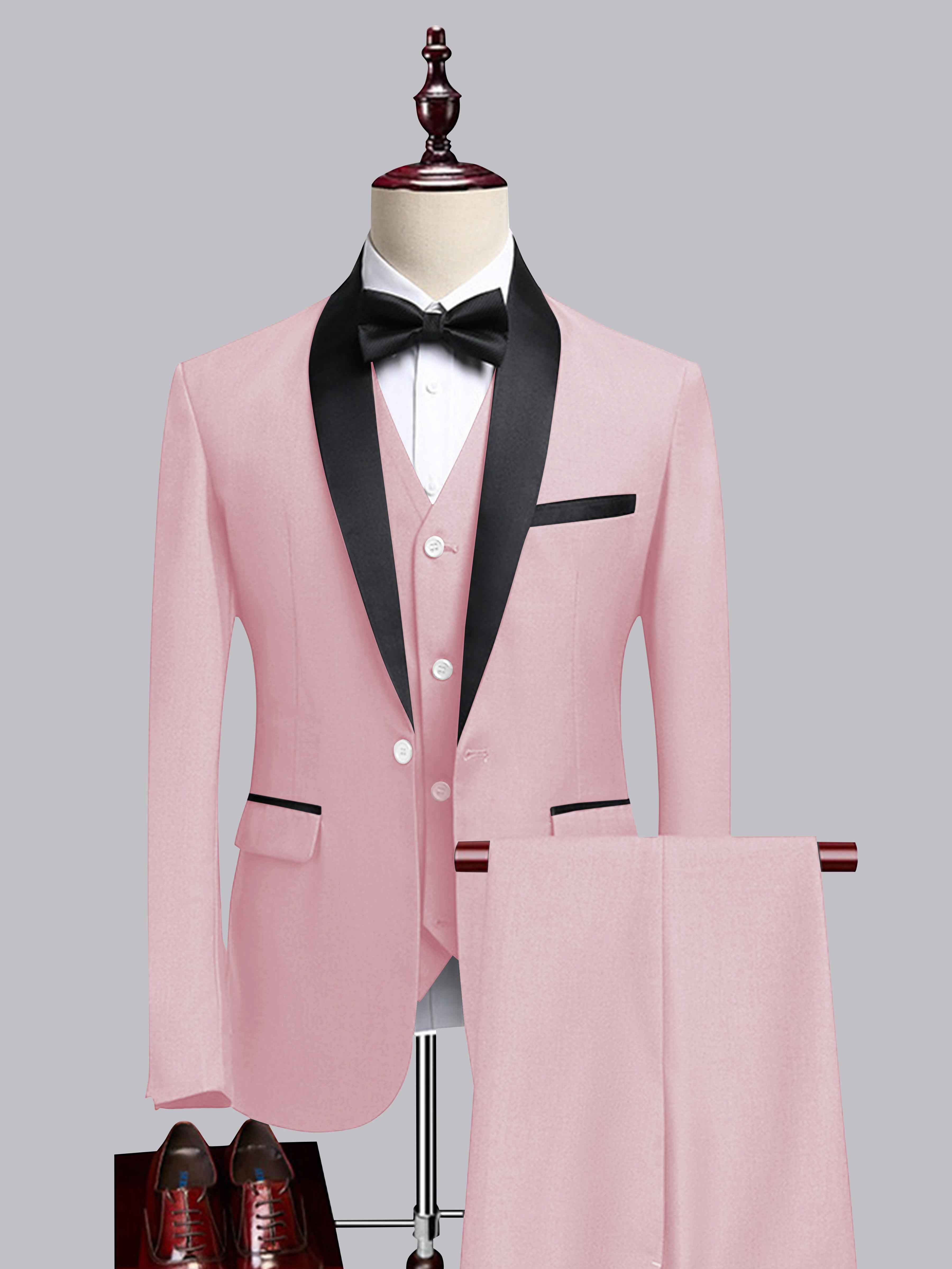 Modern Men's 3 Pieces Contrast Trim One Button Shawl Lapel Guest Suit