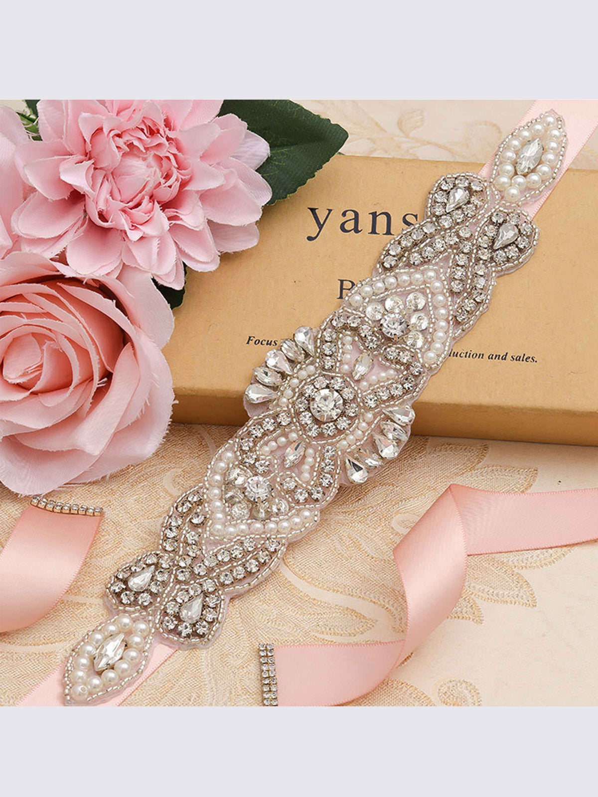 Vintage Crystal Pearl Waistband, Luxurious Ribbon Sash Belt UK