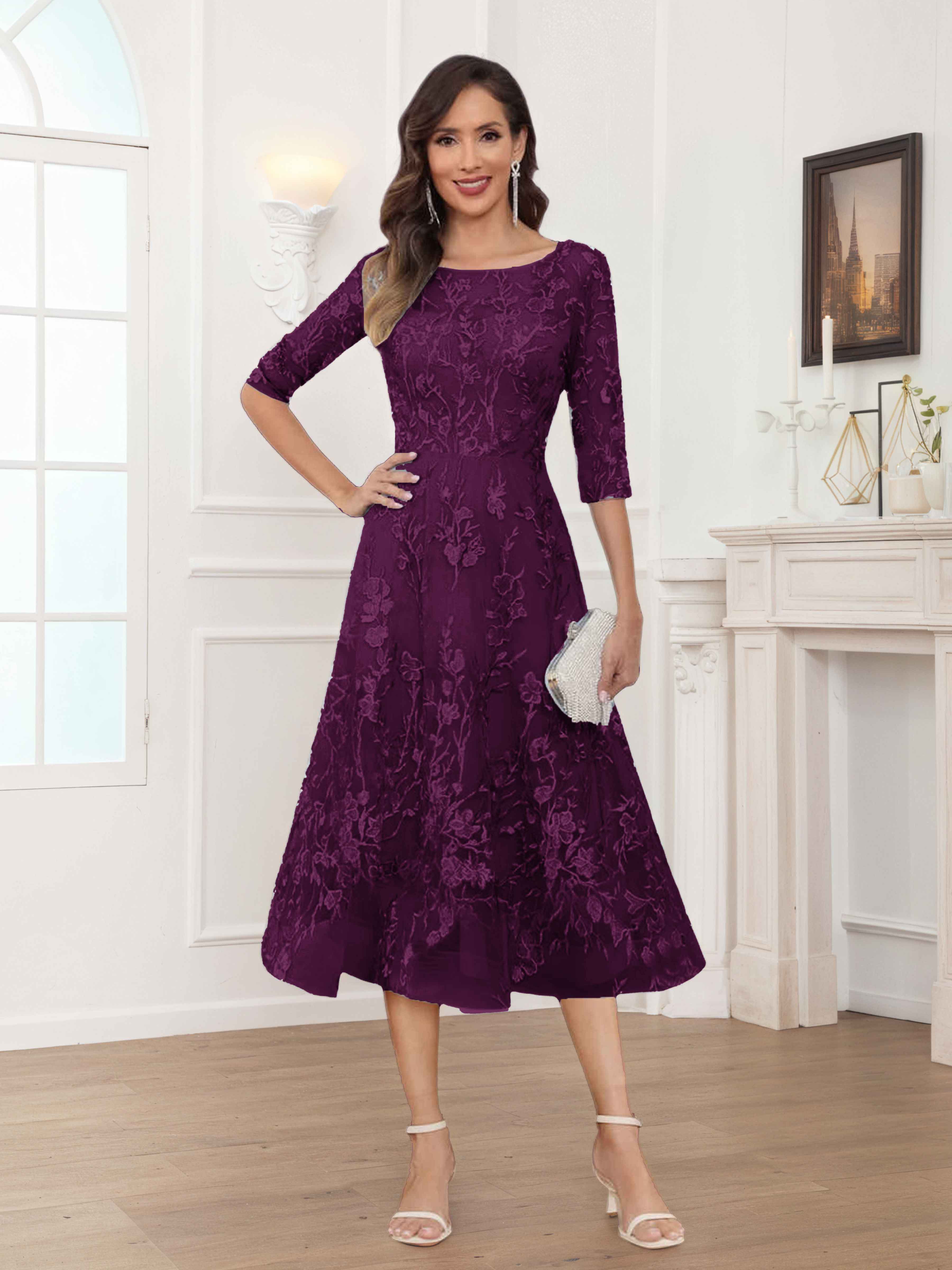 Pax Dreamy A-Line Illusion Lace Tea Length Mother of The Bride Dresses