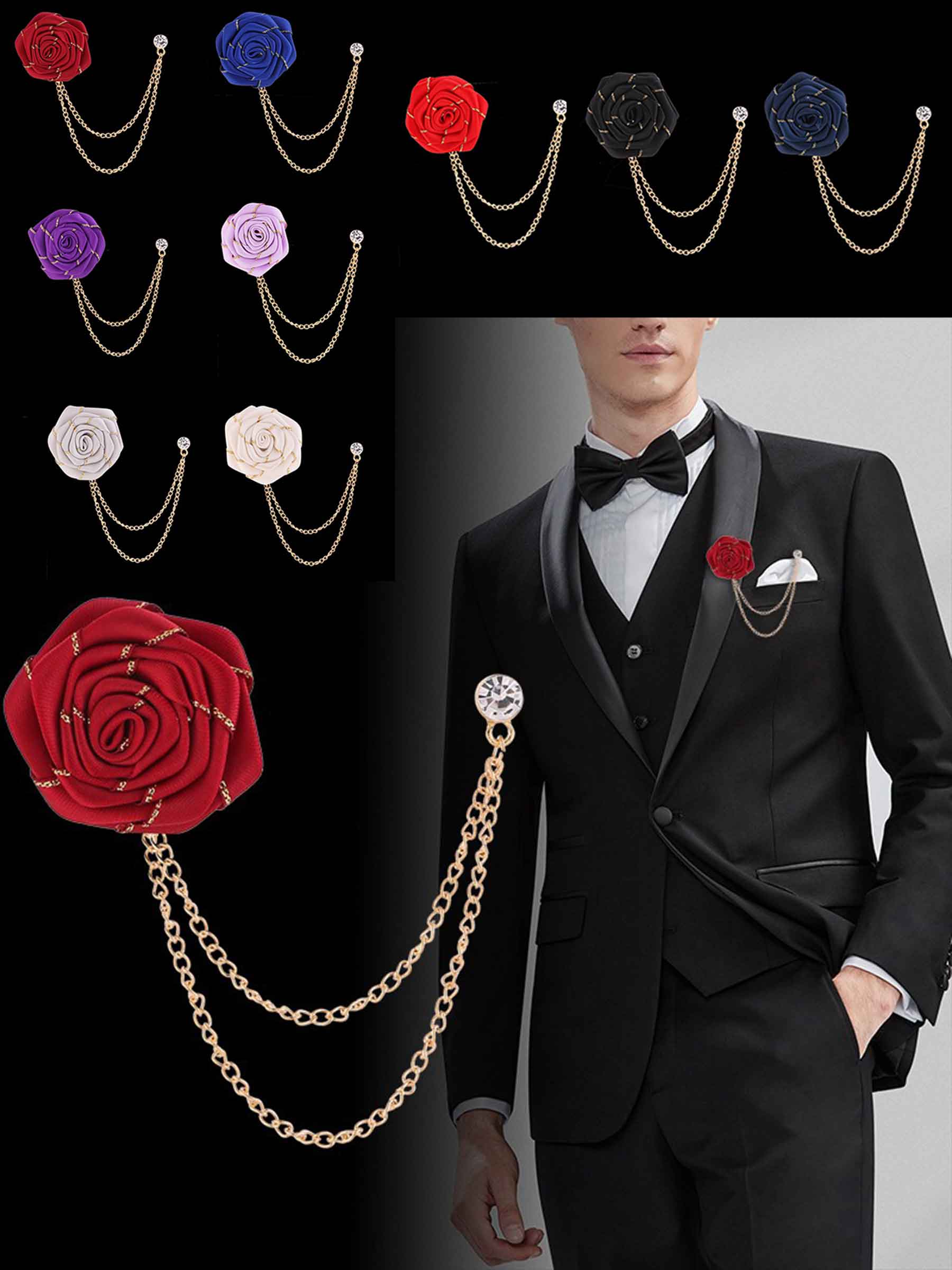 Pomuyoo Trendy Rose Flower Lapel Pins for Men's Suit UK
