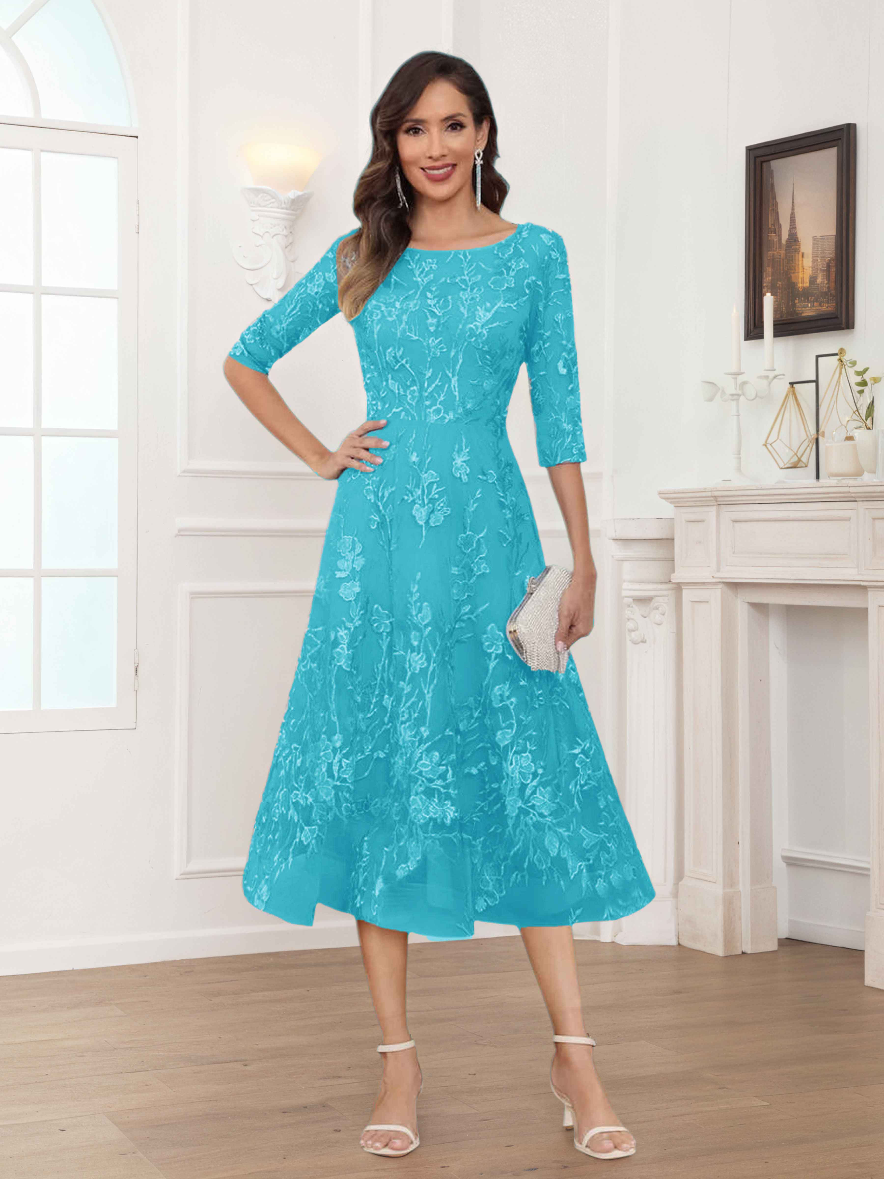 Pax Dreamy A-Line Illusion Lace Tea Length Mother of The Bride Dresses