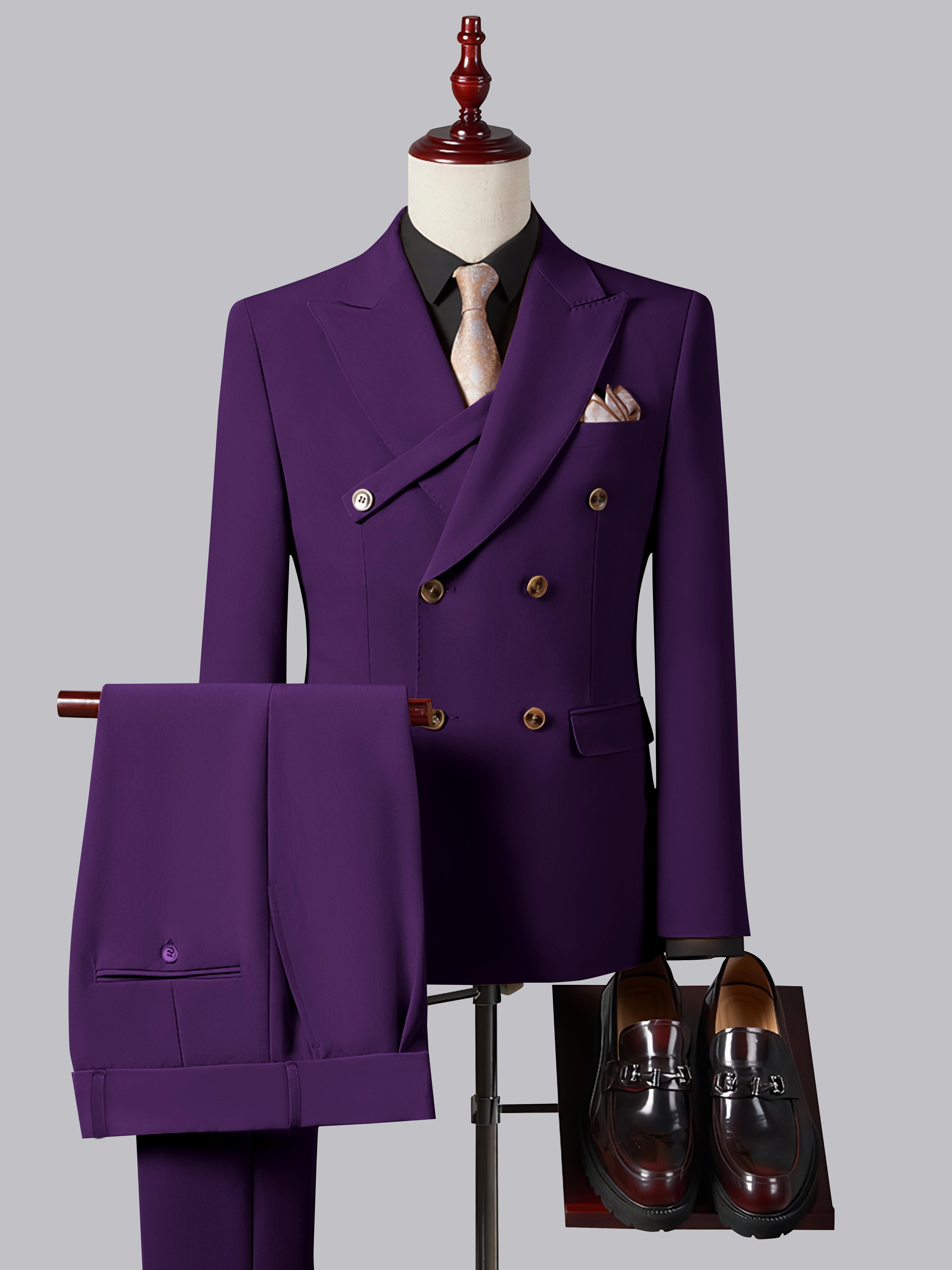 Refined Slim Fit Double Breasted Men's 2 Pieces Peak Lapel Suit with Strap