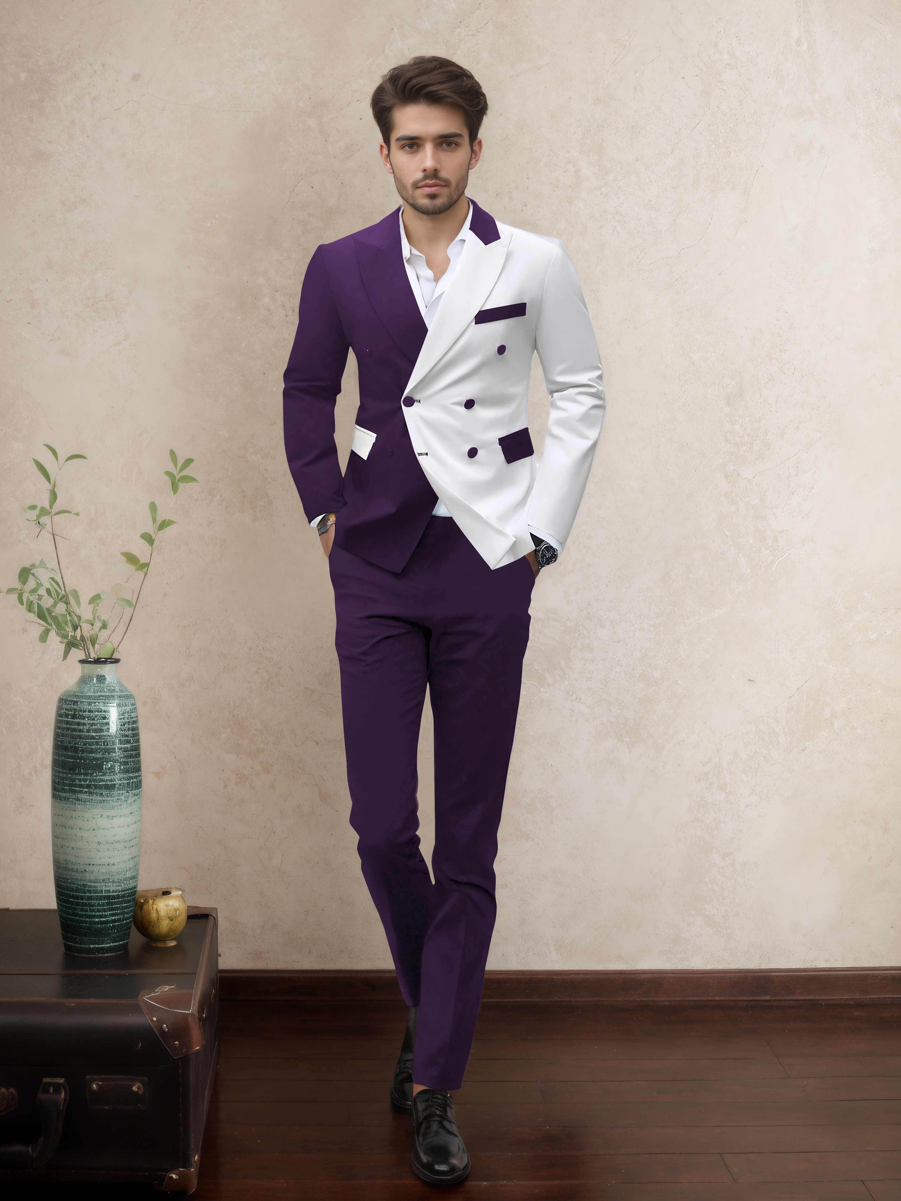 Sophisticated 2 Pieces Men’s Evening Suit Tailored Fit Double Breasted
