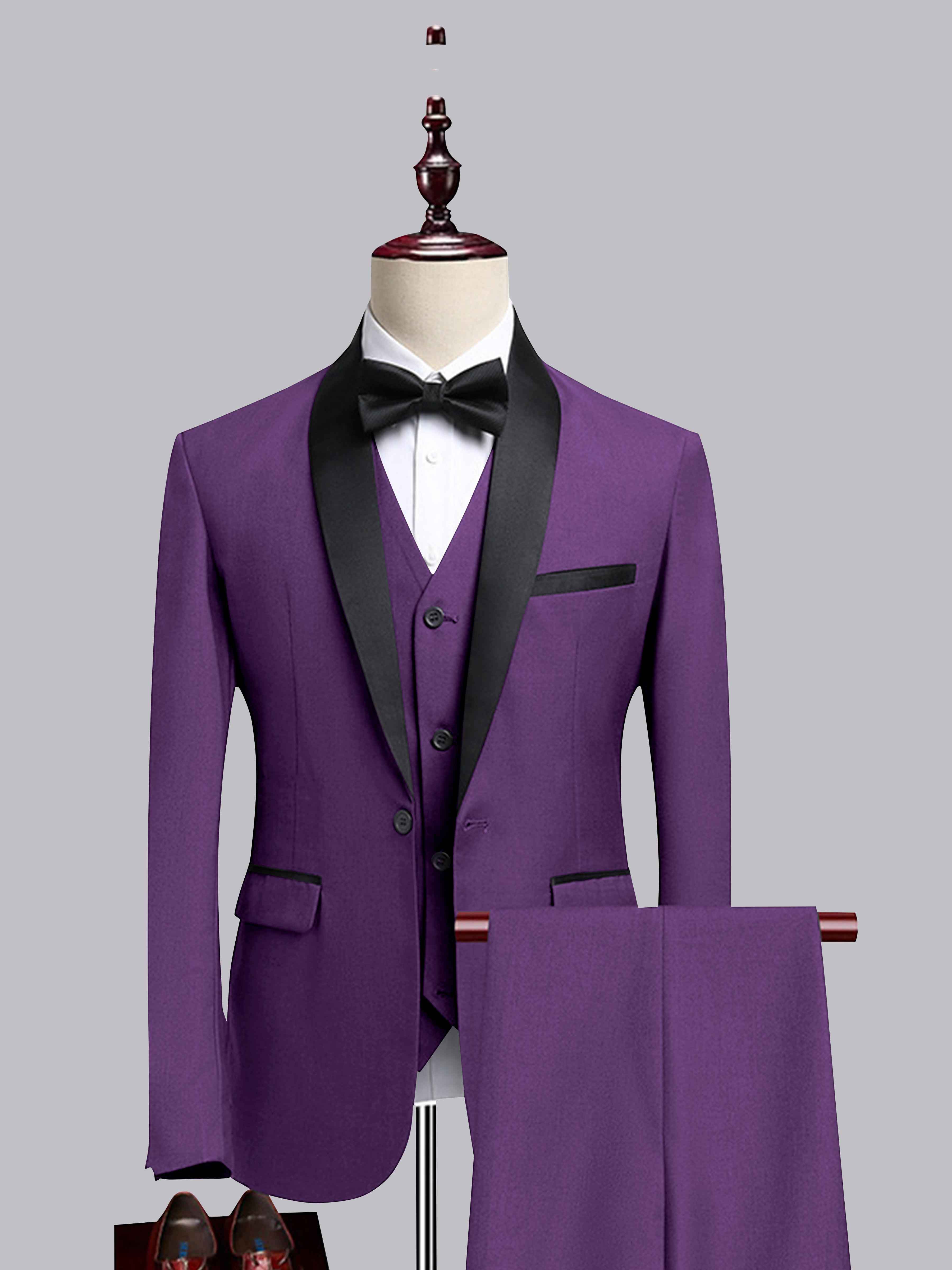 Modern Men's 3 Pieces Contrast Trim One Button Shawl Lapel Guest Suit